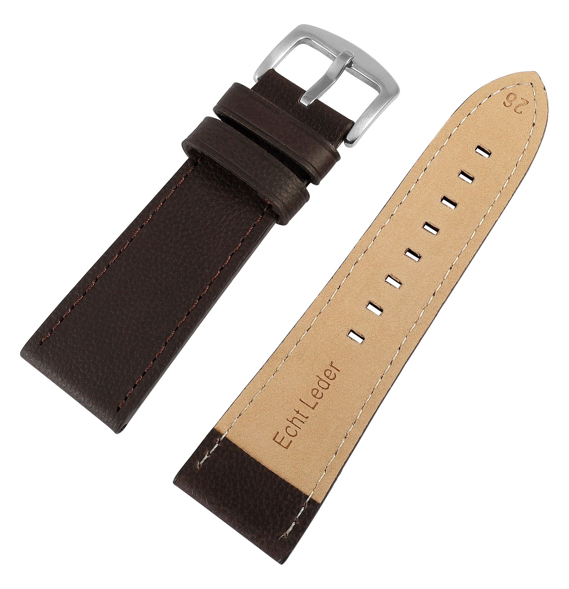 Echtleder-Uhrenarmband "super-soft", dunkelbraun, Naht, 22 mm