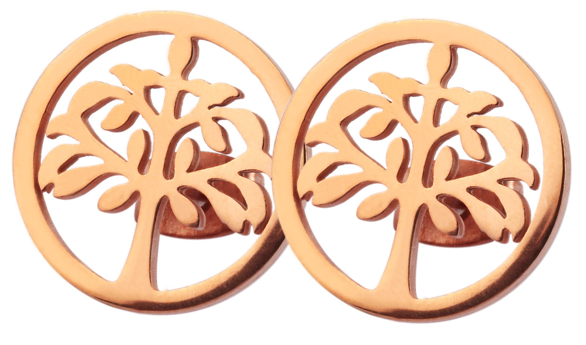 Akzent Edelstahlschmuckset Lebensbaum (Kettenanhänger und Ohrringe), mit Similibesatz, roségoldfarbig