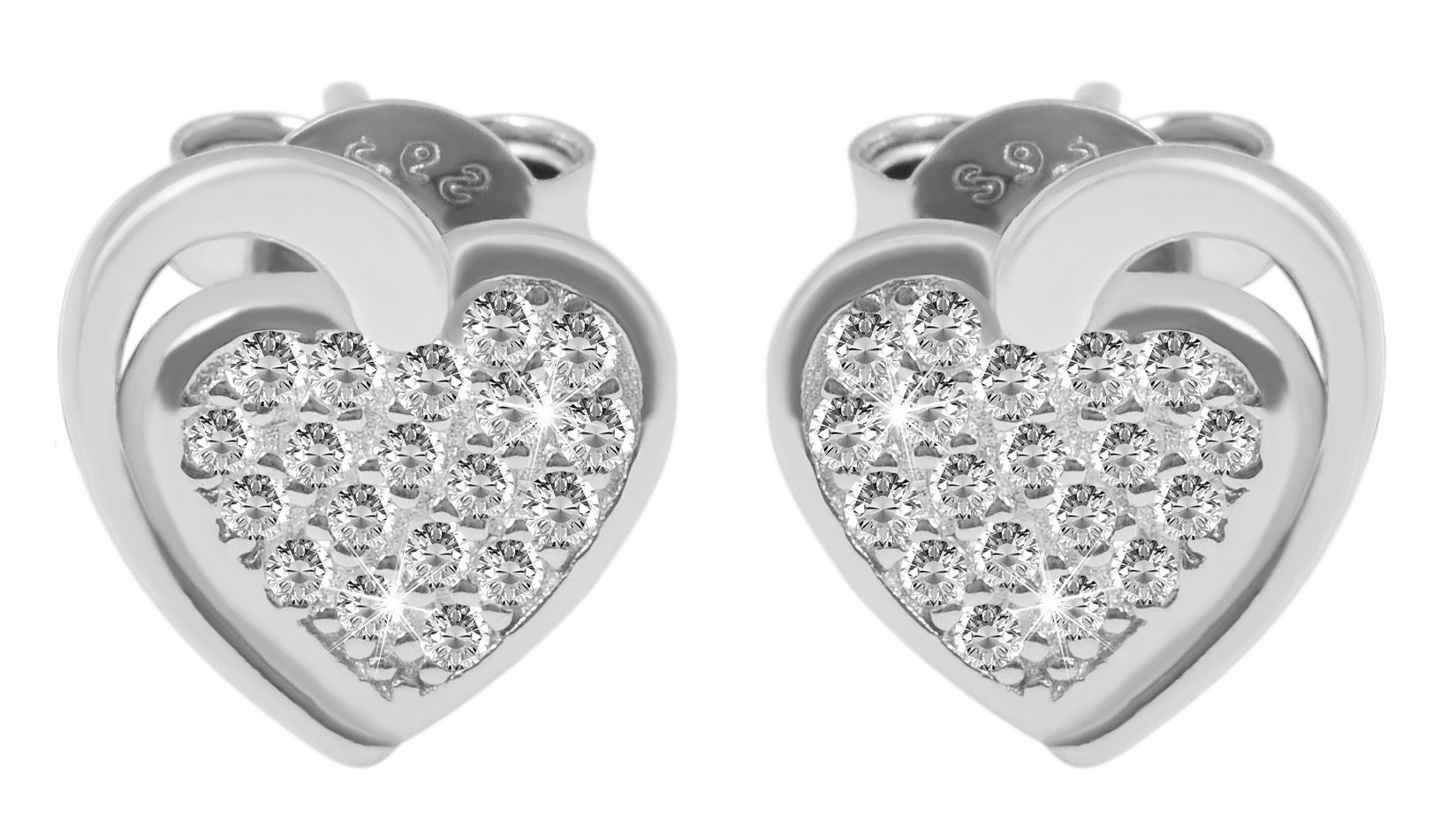 "Keoma", 925/- Echt Silber Schmuckset (Ohrstecker & Anhänger) Herz, Zirkonia, rhodiniert