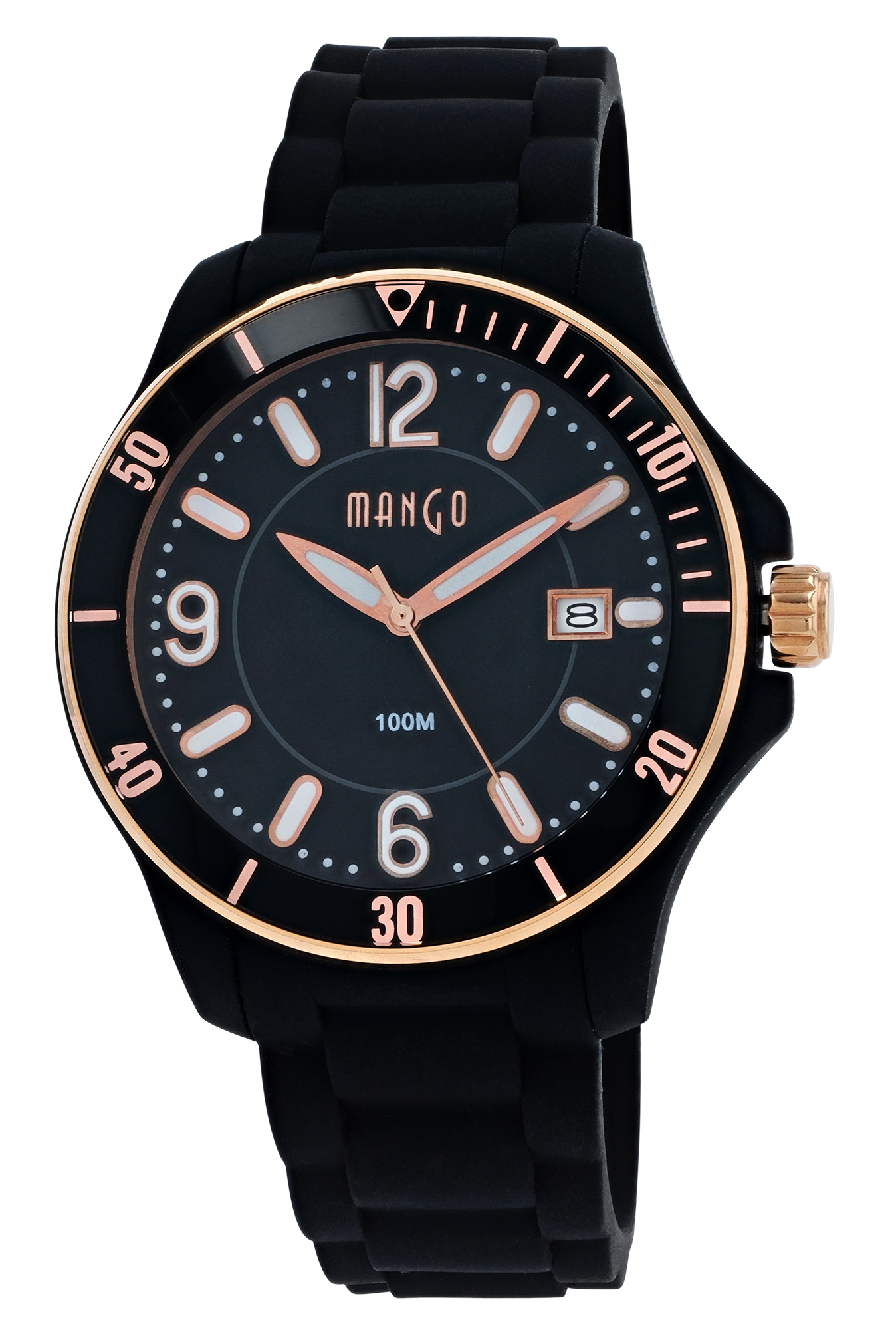 Mango Uhren Ø 41 mm, Silikonband, schwarz/ rosegoldfarben