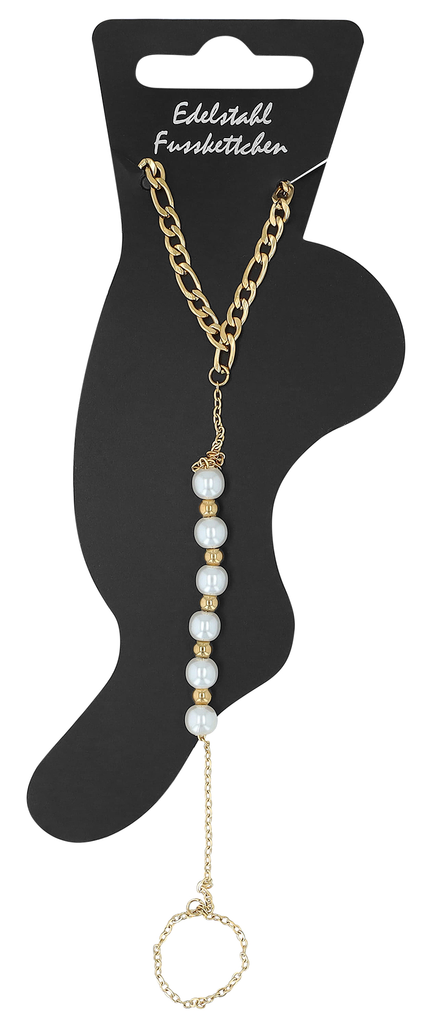 "Dylane" Fußkette mit Perlen, Edelstahl, 21 + 5 cm, goldfarben