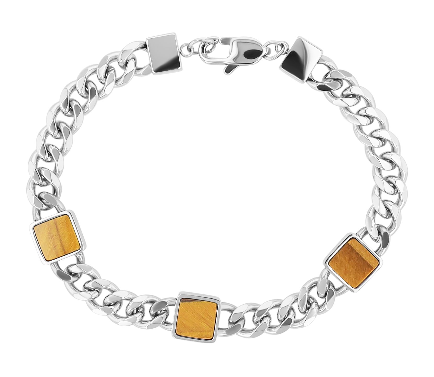 Akzent Panzerarmband aus Edelstahl, brauner Achat, Länge 21,5 cm