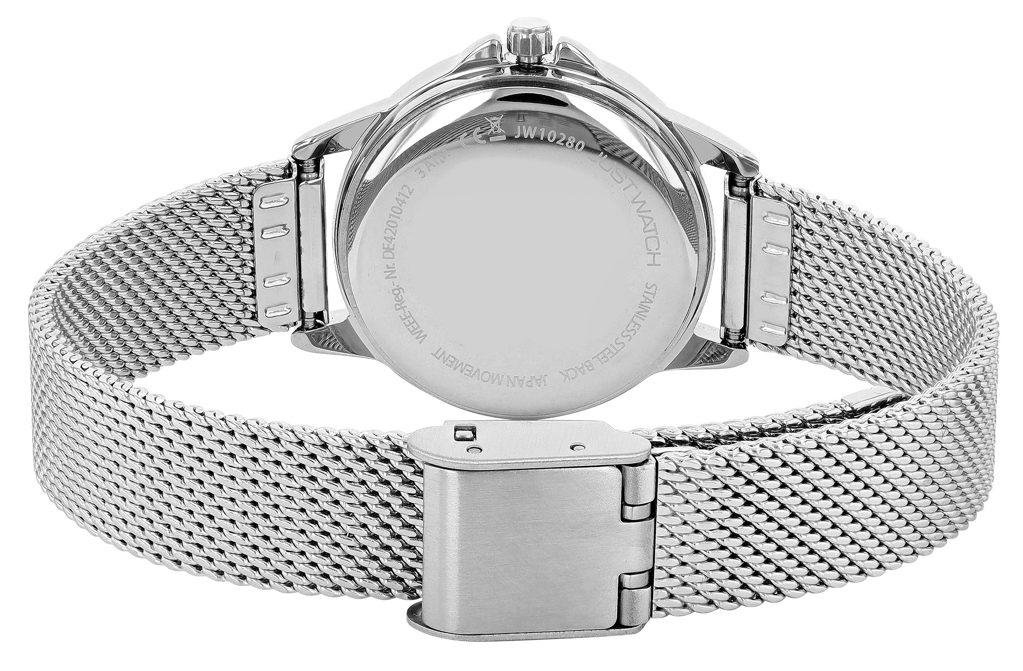 Just Watch "Käthe" Damenuhr Ø 29 mm, Edelstahl Meshband, silberfarben/ schwarz