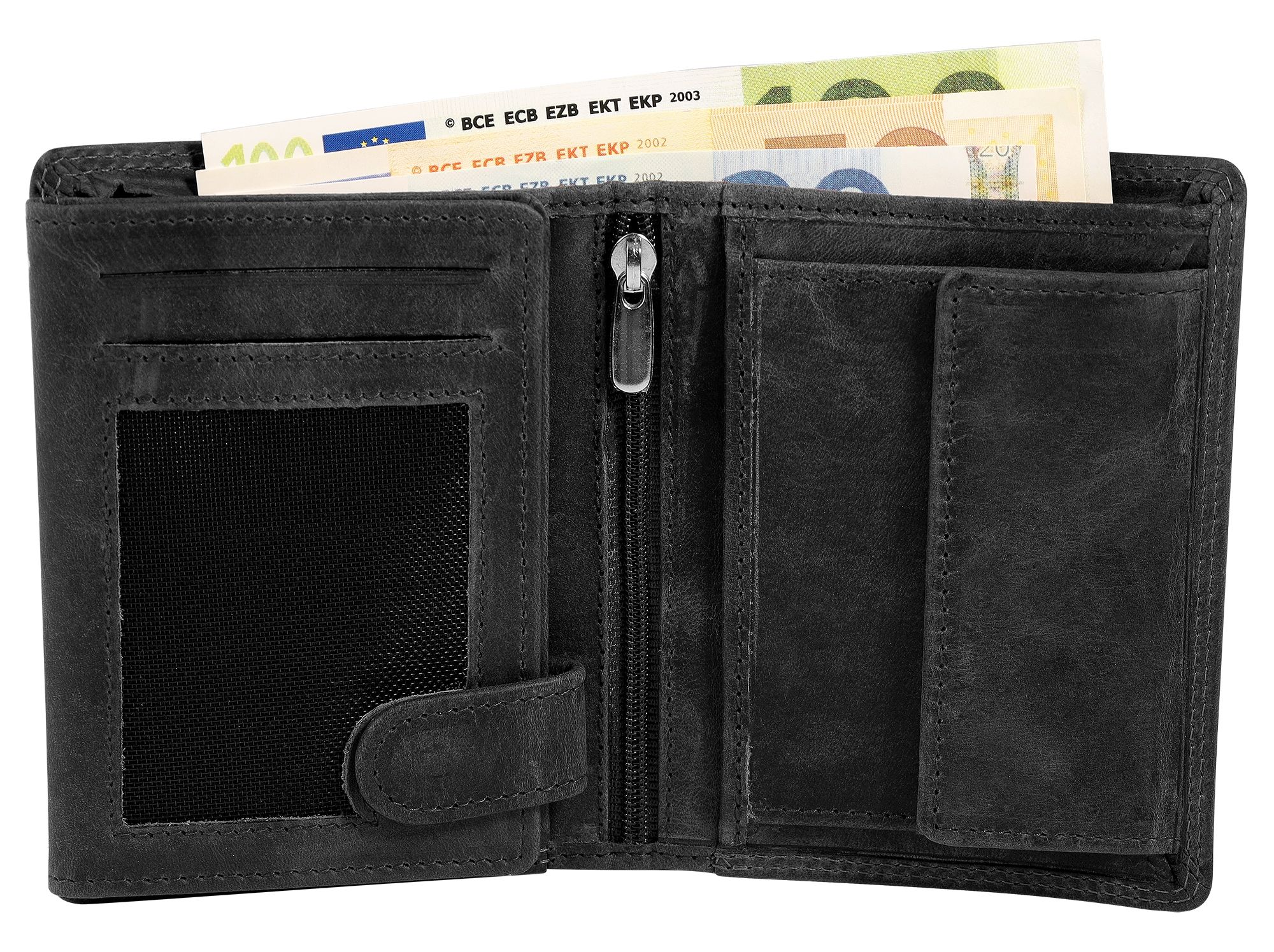 Akzent Echt Leder (Hunter-Leder) Geldbörse, RFID, Hochformat, "Totenkopf", schwarz