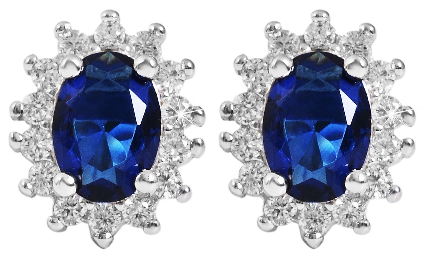 "Diana" 925/- Echt Silber Ohrstecker - Entourage-Stil, Zirkonia blau, rhodiniert
