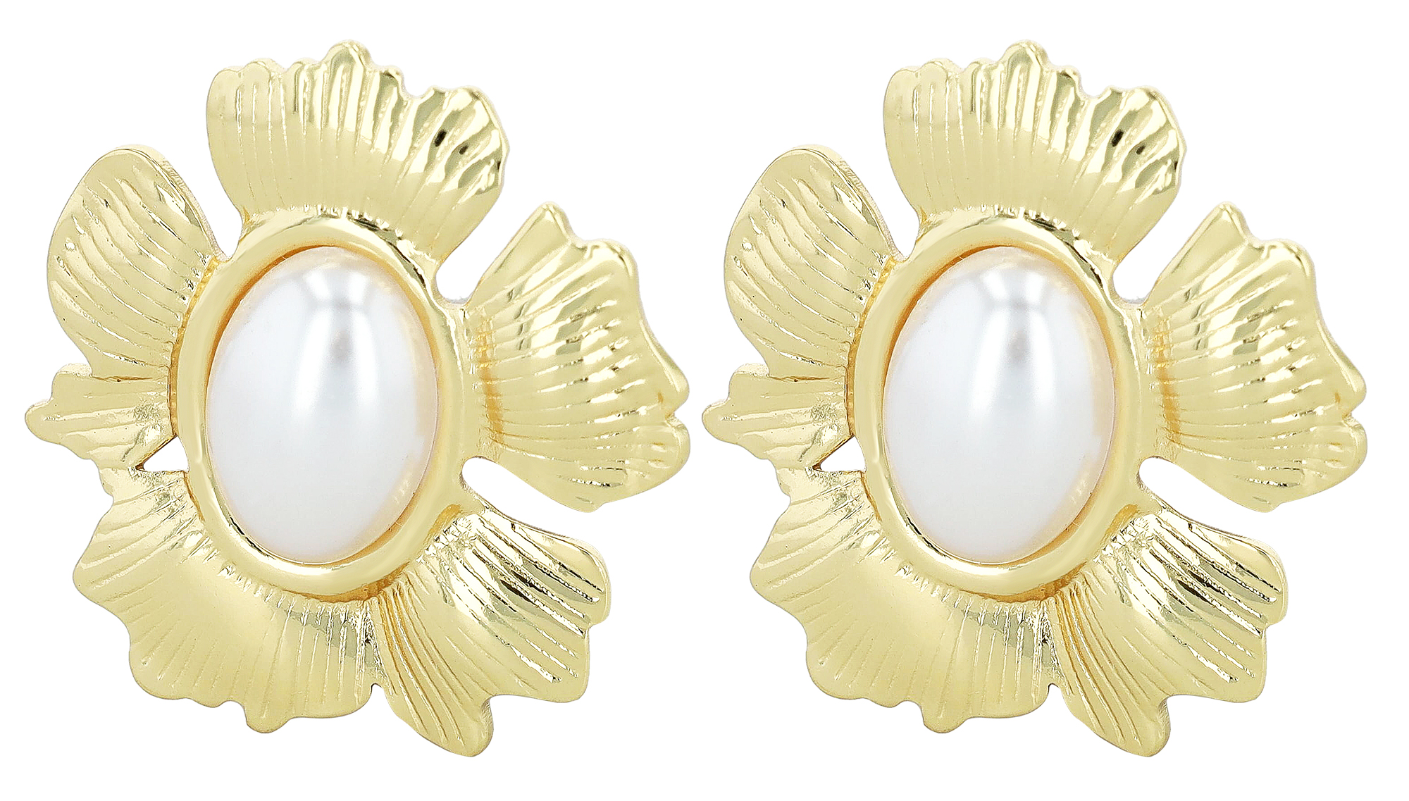 "Filipa" Statement Schmuckset - Kette/ Anhänger/ Ohrstecker - Blüte Edelstahl, goldfarben