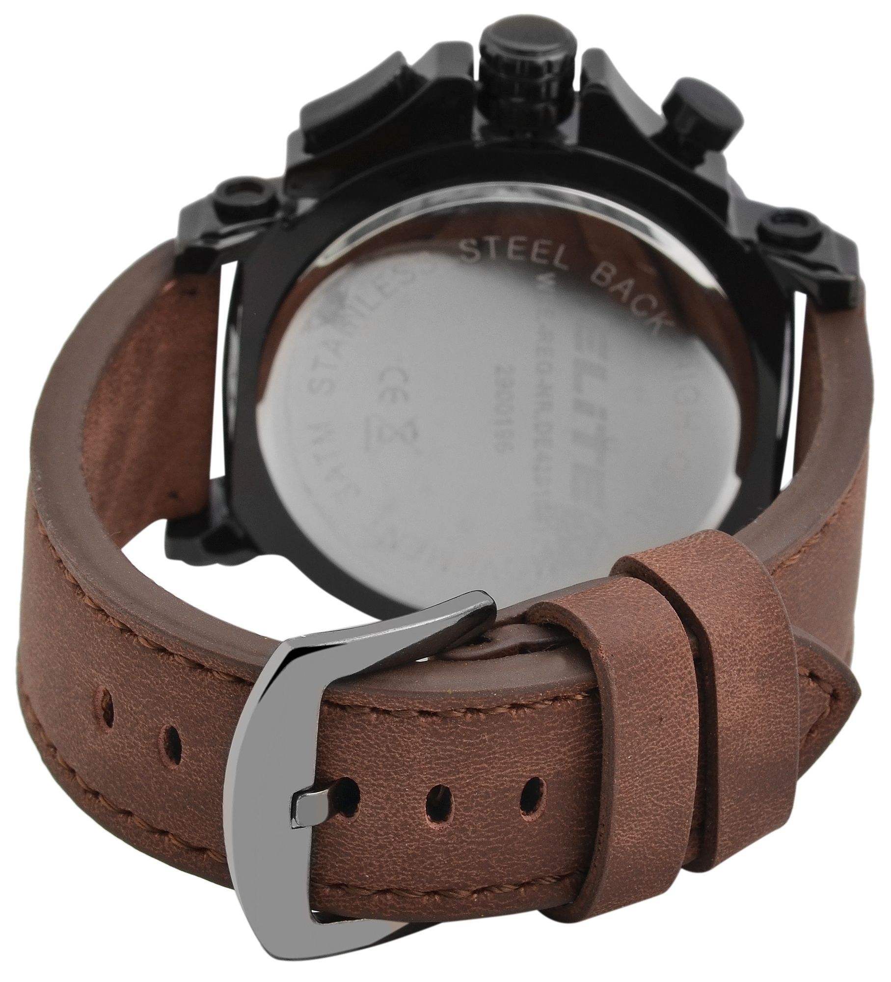 ELITE Herrenchronograph mit Lederimitationsarmband in braun/schwarz
