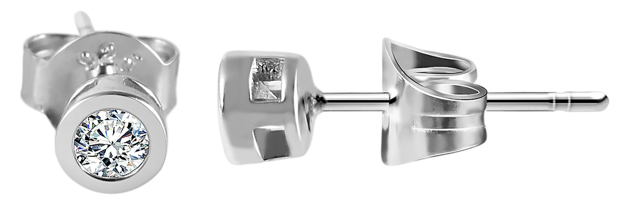 "Velia" 925/- Echt Silber Kinder-/ Ohrstecker, weißer Zirkoniastein, rhodiniert