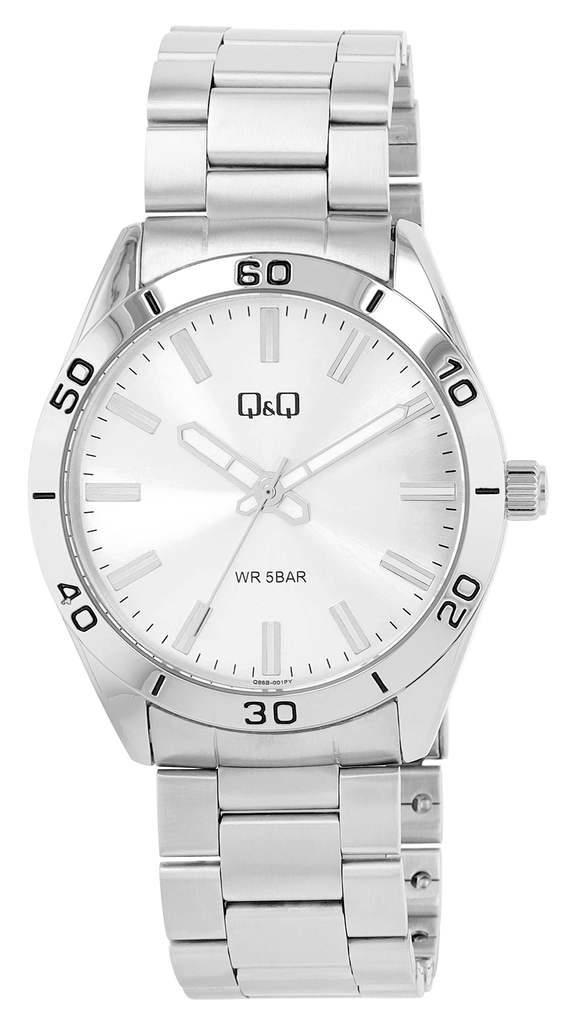 Q&Q Herrenuhr mit Edelstahlband, Ø 43 mm, silberfarben/ weiß