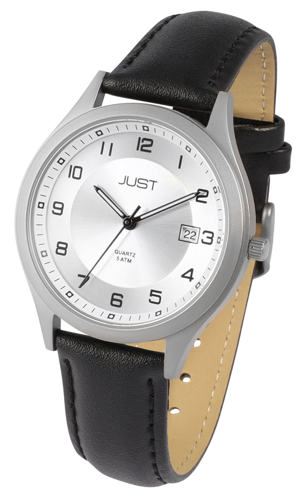 Just "Leon" Herrenuhr mit Echt Lederband, Titangehäuse, 5ATM, Schwarz/ Blau