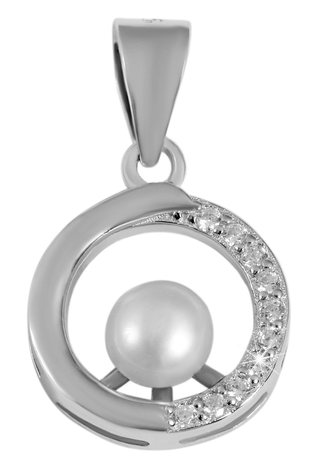 925/- Echt Silber Perlen Schmuckset Anhänger "Ediesa", Ohrstecker rund mit Zirkonia