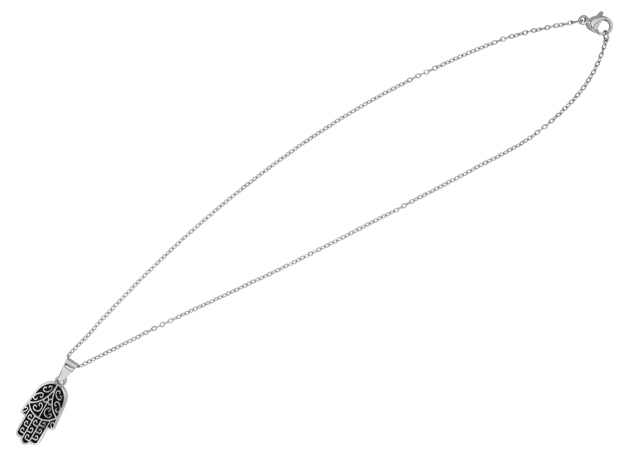 "Fatimas Hand" Edelstahlkette mit Anhänger, 45 cm, silberfarben