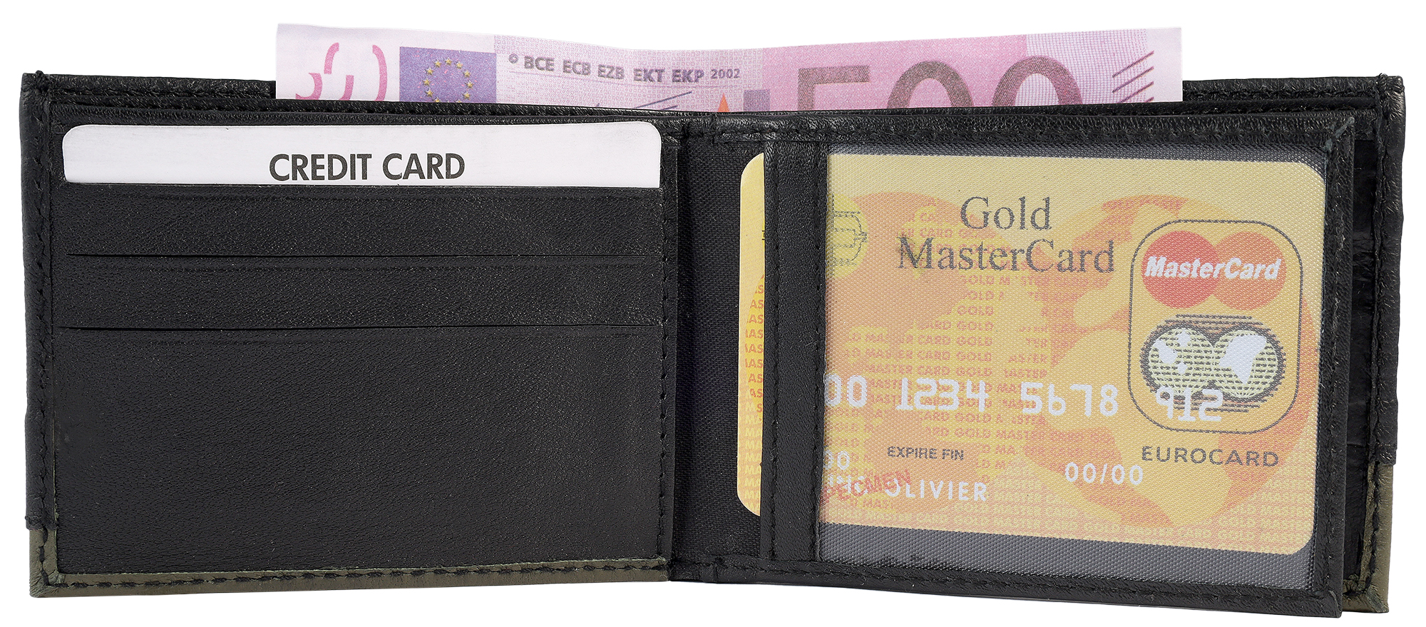 Steinmeister Echt Leder Minigeldbörse, Querformat, schwarz/ olivgrün