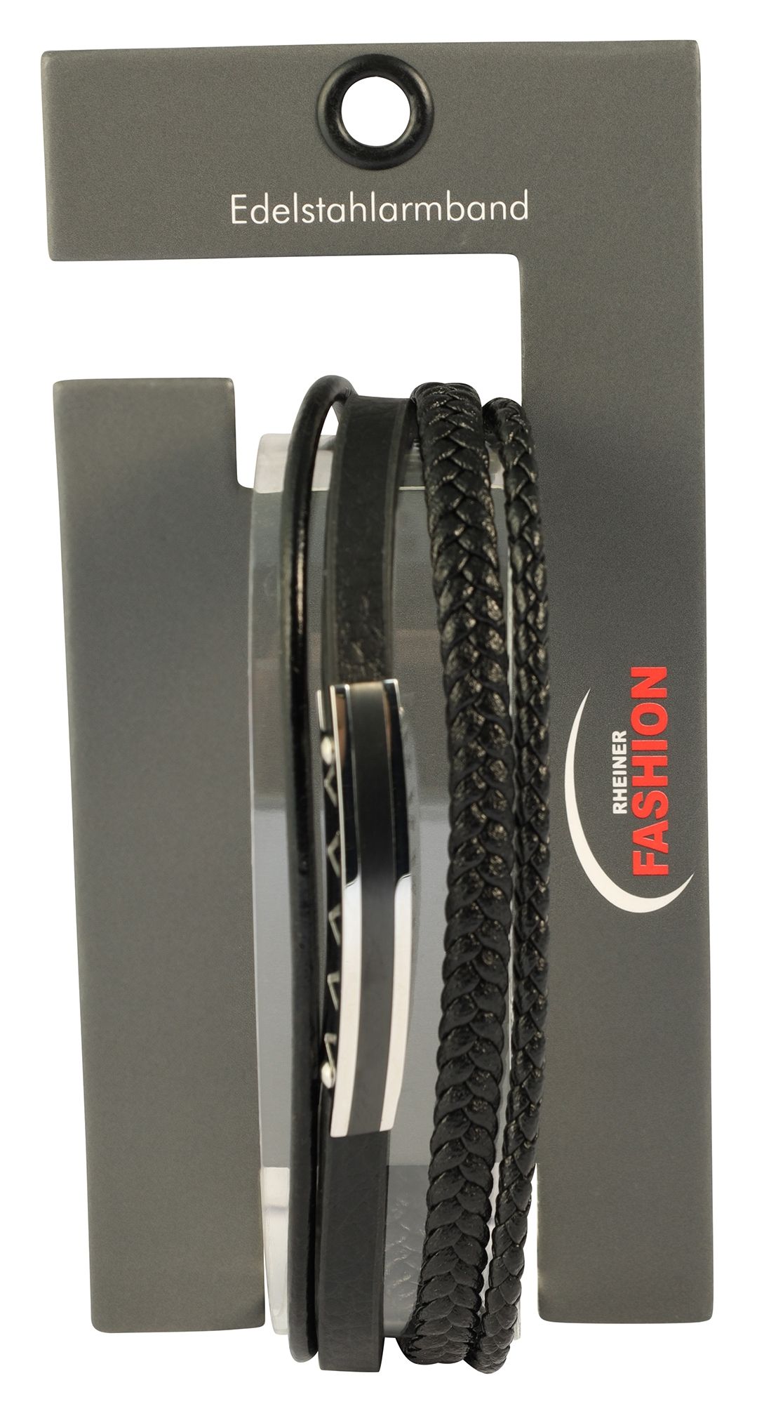 "Marcellino" Armband aus Lederimitat mit Edelstahlelementen, 19 cm