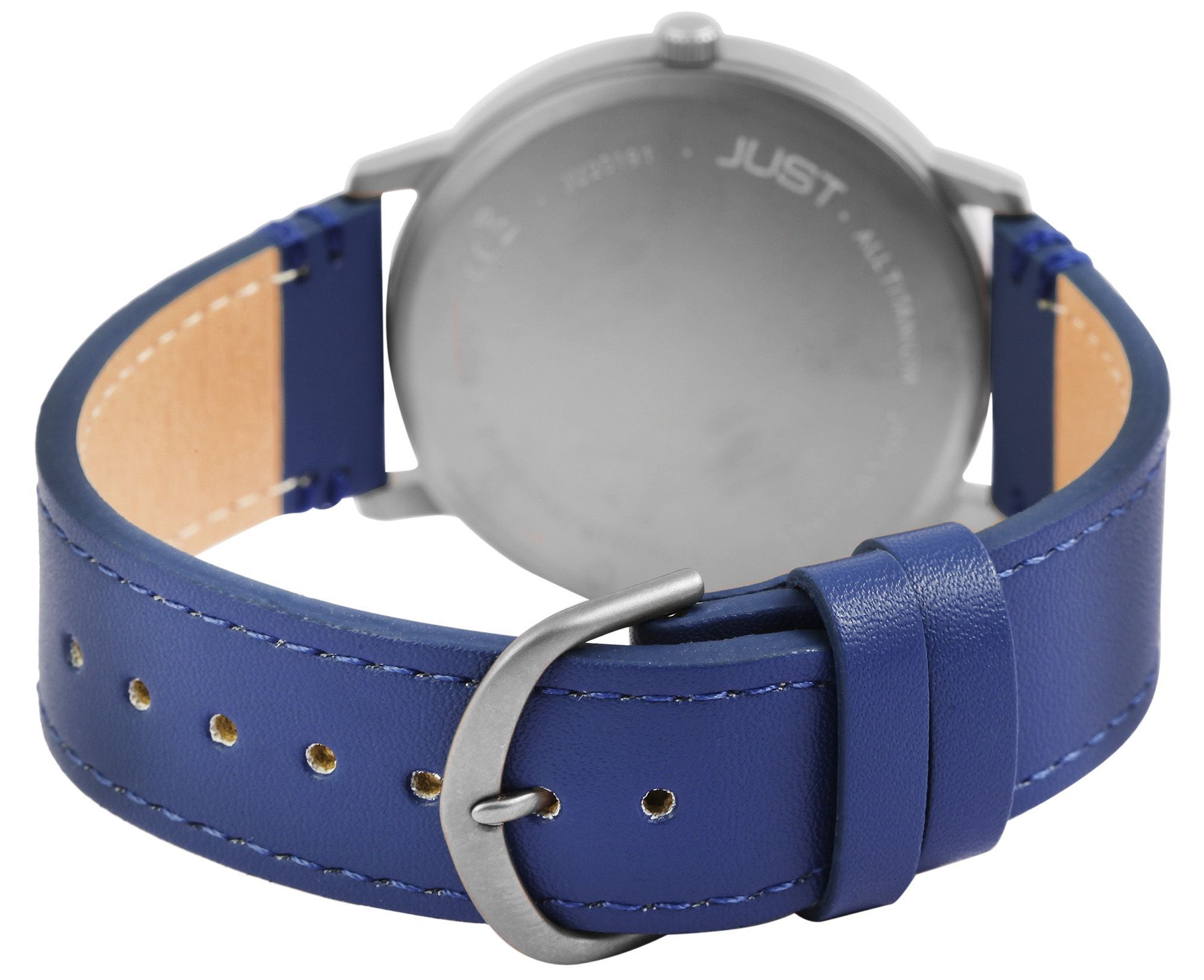 Just Titan Herrenuhr mit Echtlederarmband, 5 ATM, blau