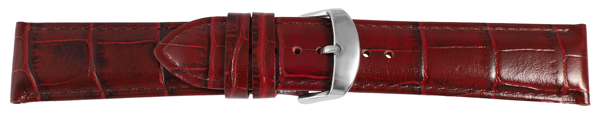 Uhrenarmband aus Echt Leder, Kroko-Optik, bordeauxrot, 20 mm