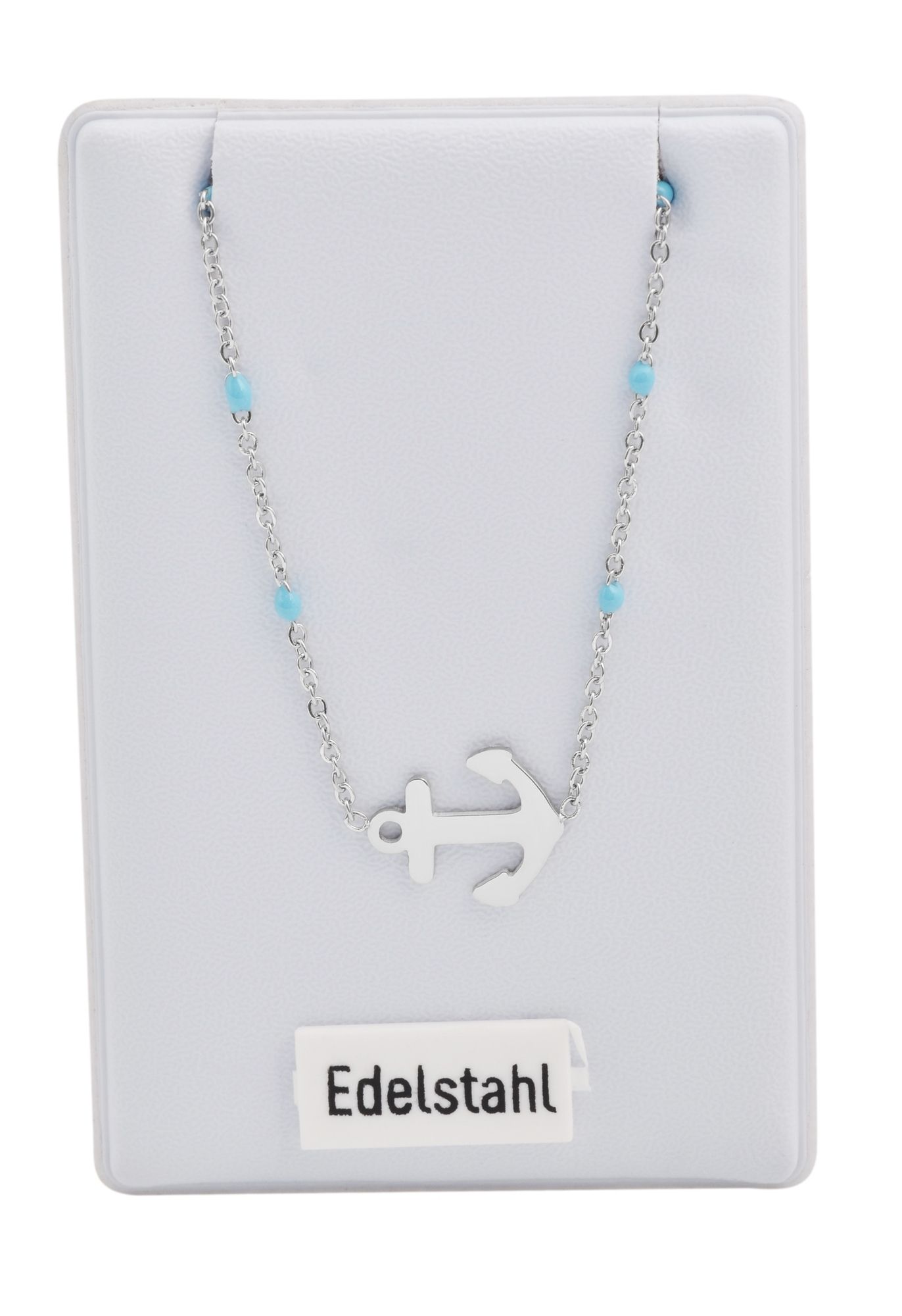 Akzent Ankerkette aus Edelstahl, Ankeranhänger, 43+5 cm, silberfarben/hellblau