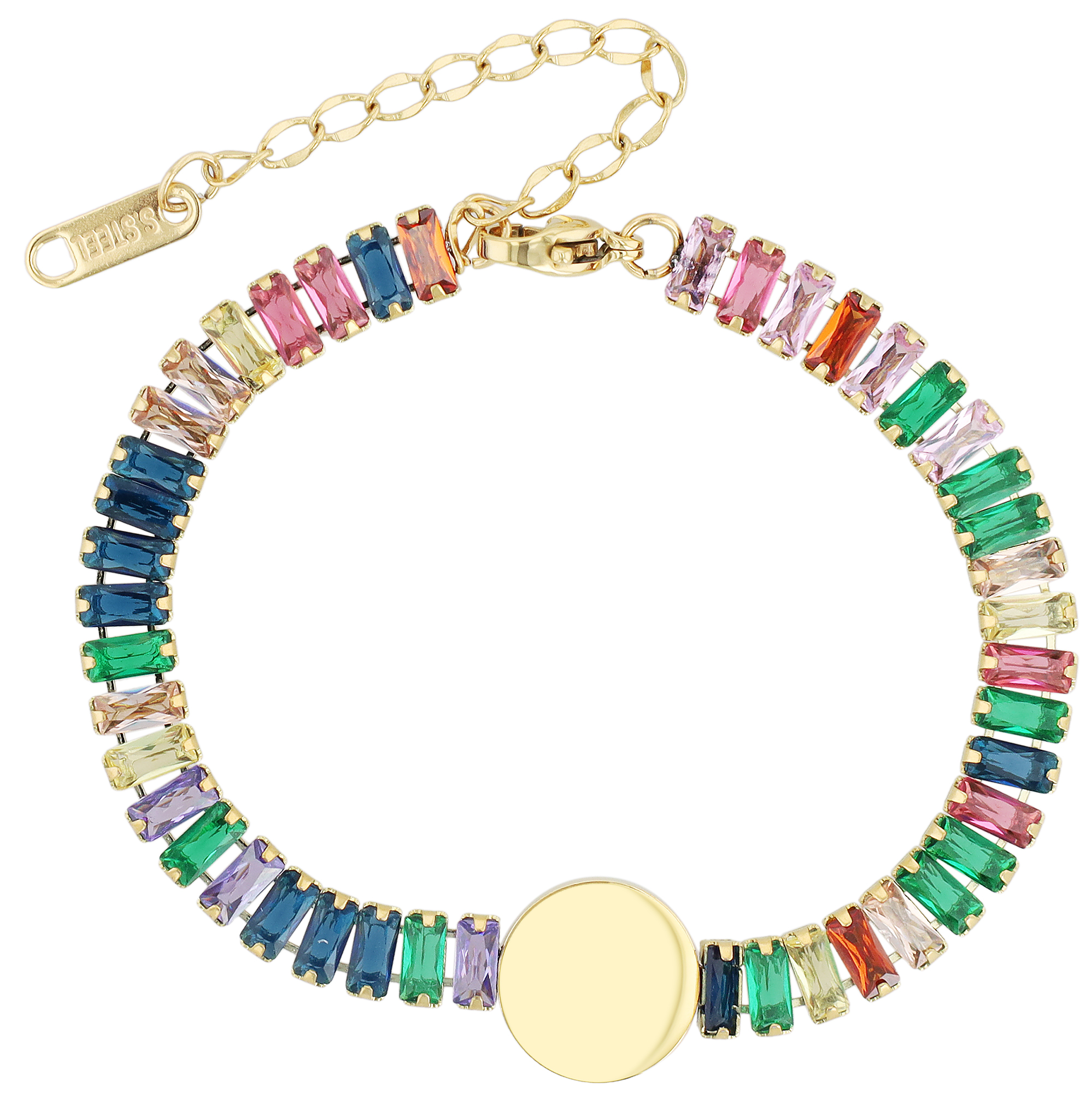 Akzent Armband "Alexa", Edelstahl & Zirkoniasteine, Gravurplatte, goldfarben