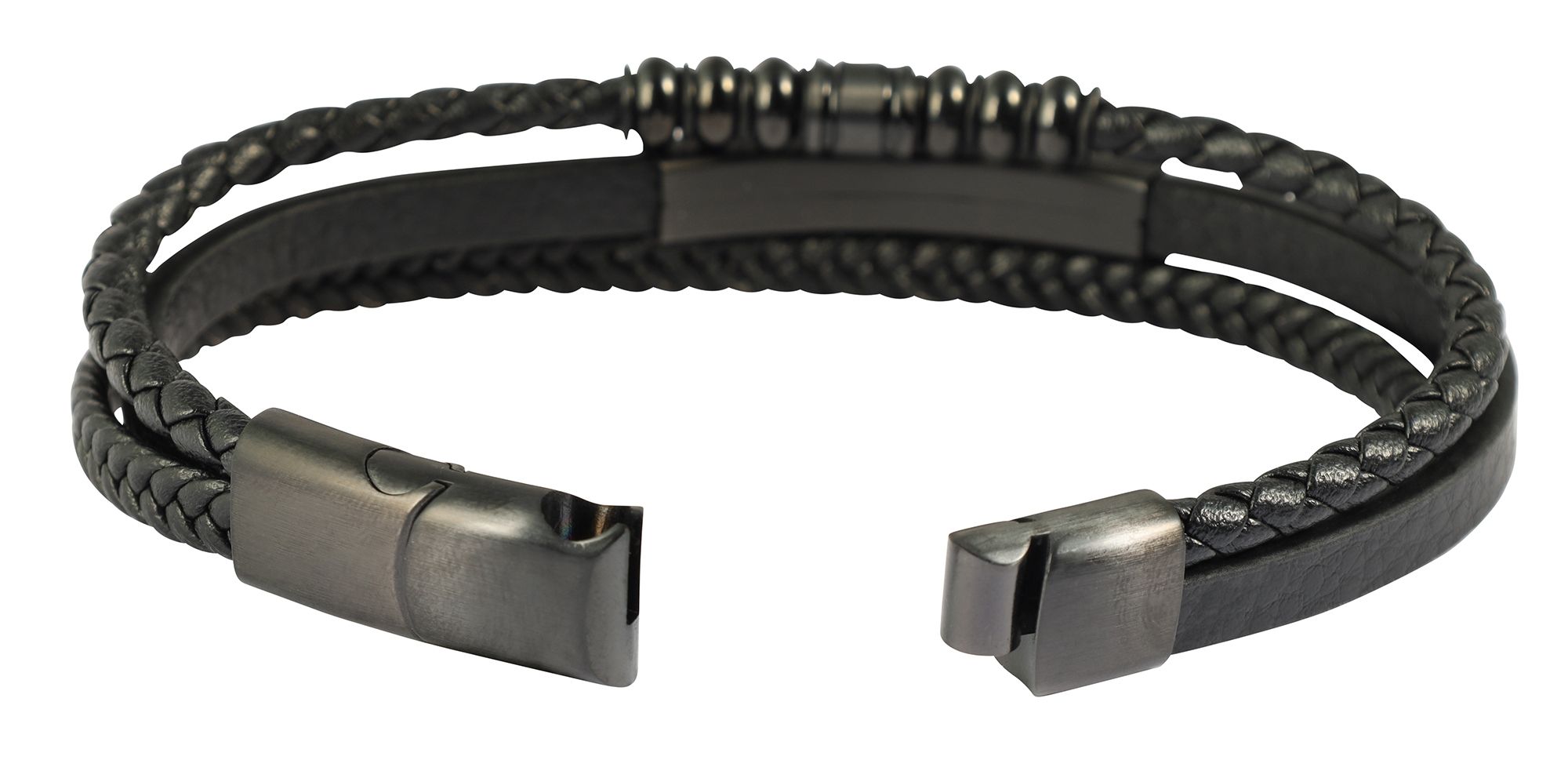 "Daniele" Armband aus Lederimitat mit Edelstahlelementen, 19cm