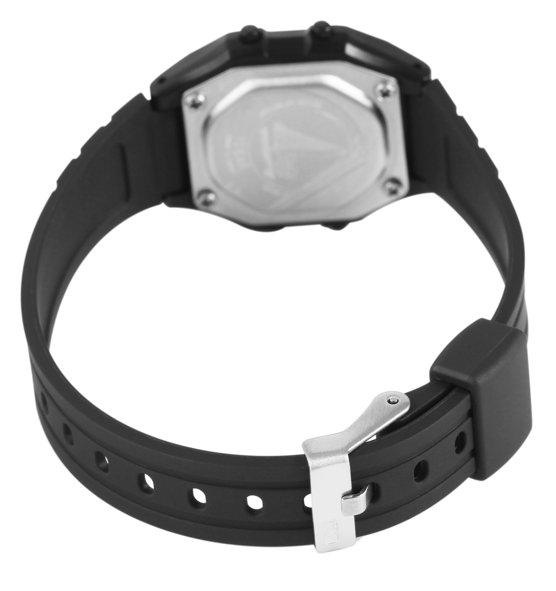 Q&Q Damen Digitaluhr mit Kunststoffarmband in schwarz, 10 Bar wasserdicht