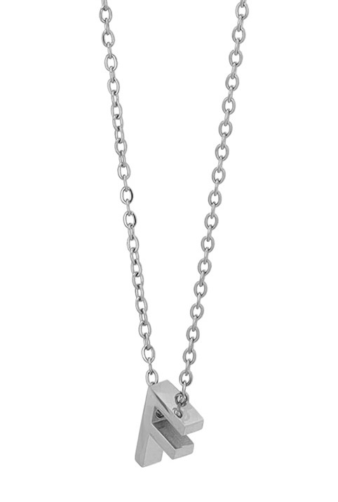 "Courrier" Edelstahlkette mit Initialen "F", silberfarben, 45 + 5 cm