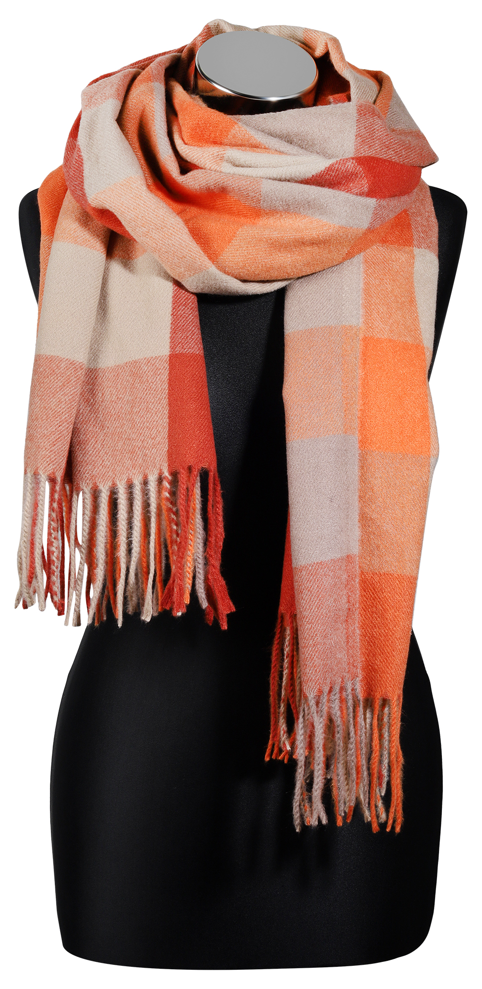 Winterschal Karo-Muster, mehrfarbig (orange/ braun), 100% Viskose, VE 4