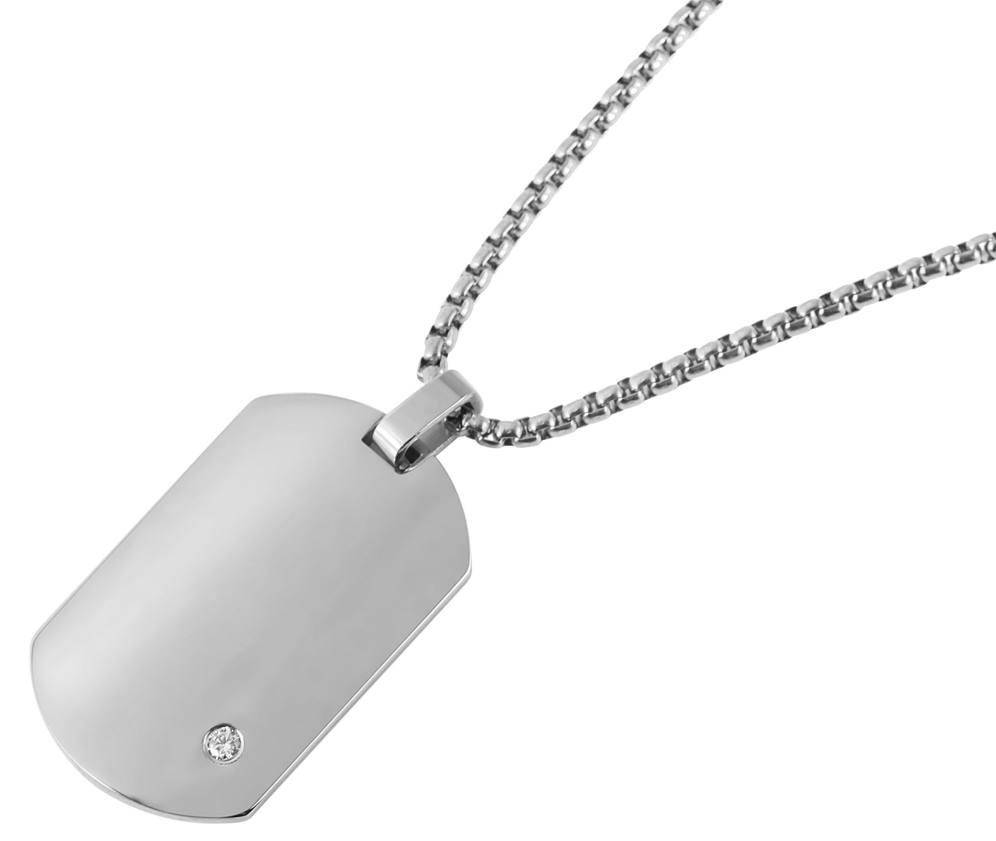 "Saranja", Edelstahl Halskette, Simili, Dog Tag, silberfarben, gravurfähig, 61 cm