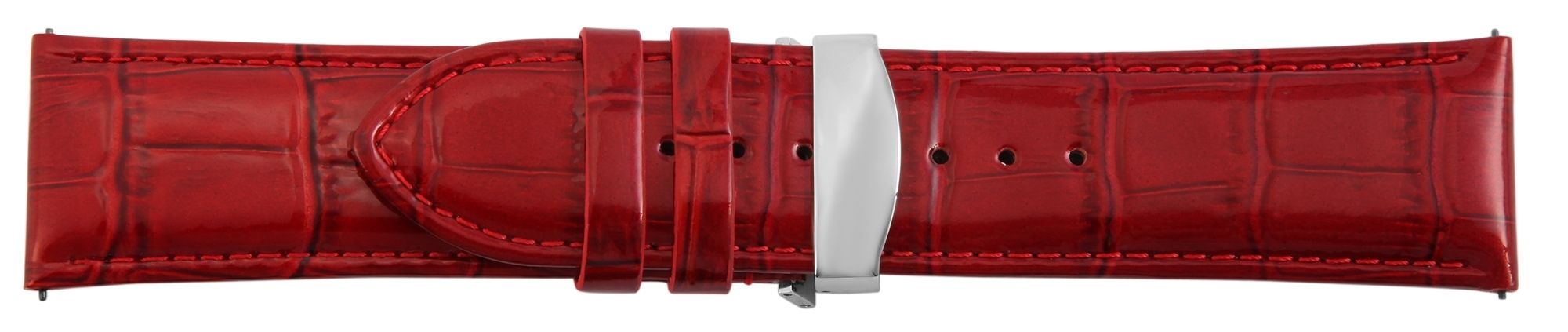 Echtleder-Uhrenarmband, rot, Krokooptik, Butterfly-Faltschließe, 26 mm