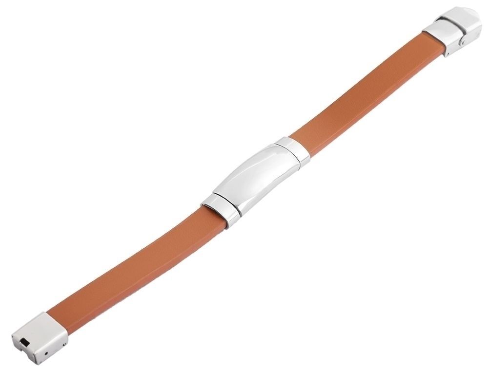 Akzent Echtlederarmband mit Edelstahlgravurplatte, braun/silberfarben