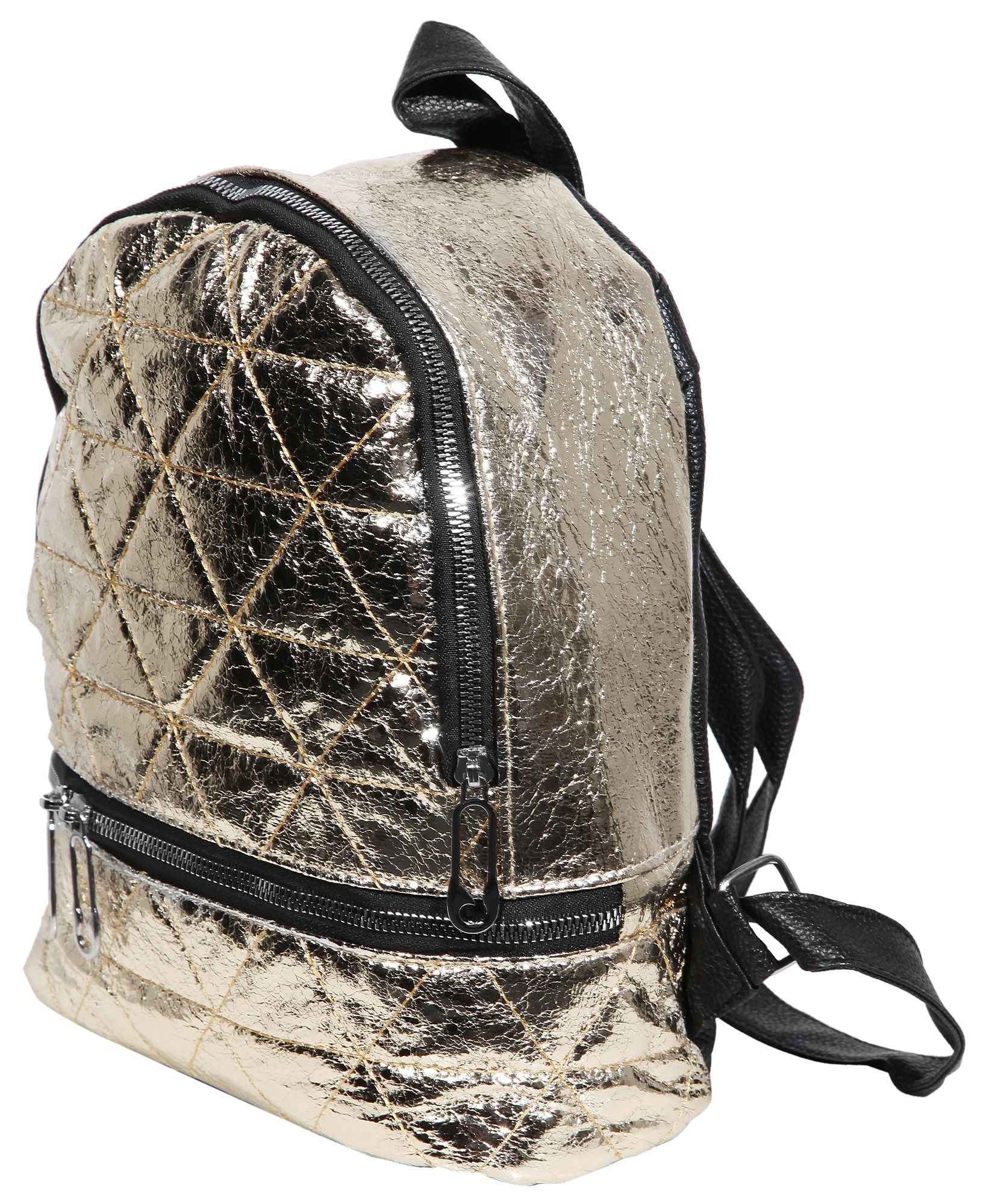 Damen-Rucksack aus Lederimitat, goldfarbig, schwarz, Länge: 26 cm / Breite: 23,5 cm / Stärke: 11,5 cm