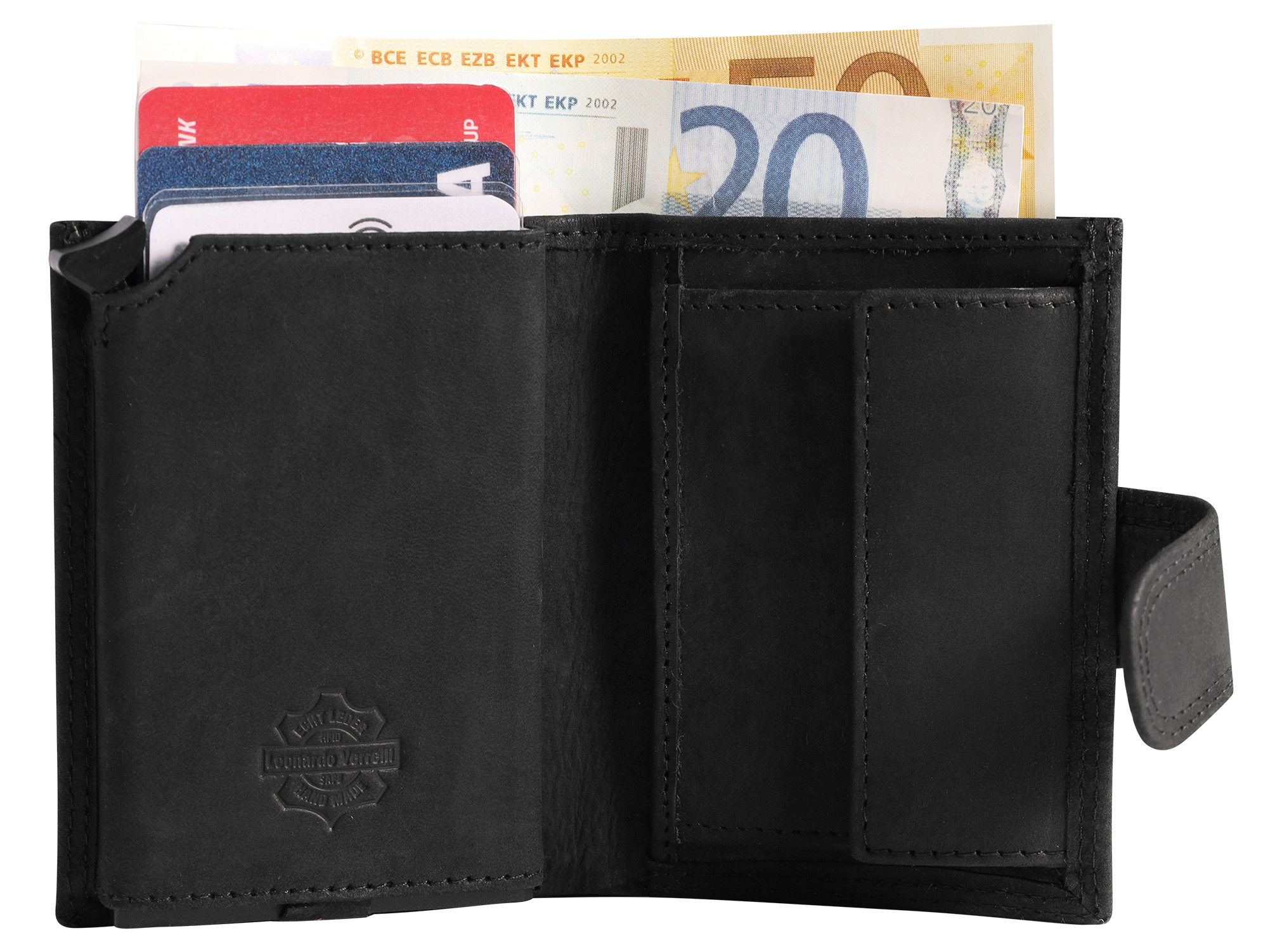 Leonardo Verrelli Echtleder (vintage) Geldbörse mit Pop-up-Kartenhalter, RFID, schwarz