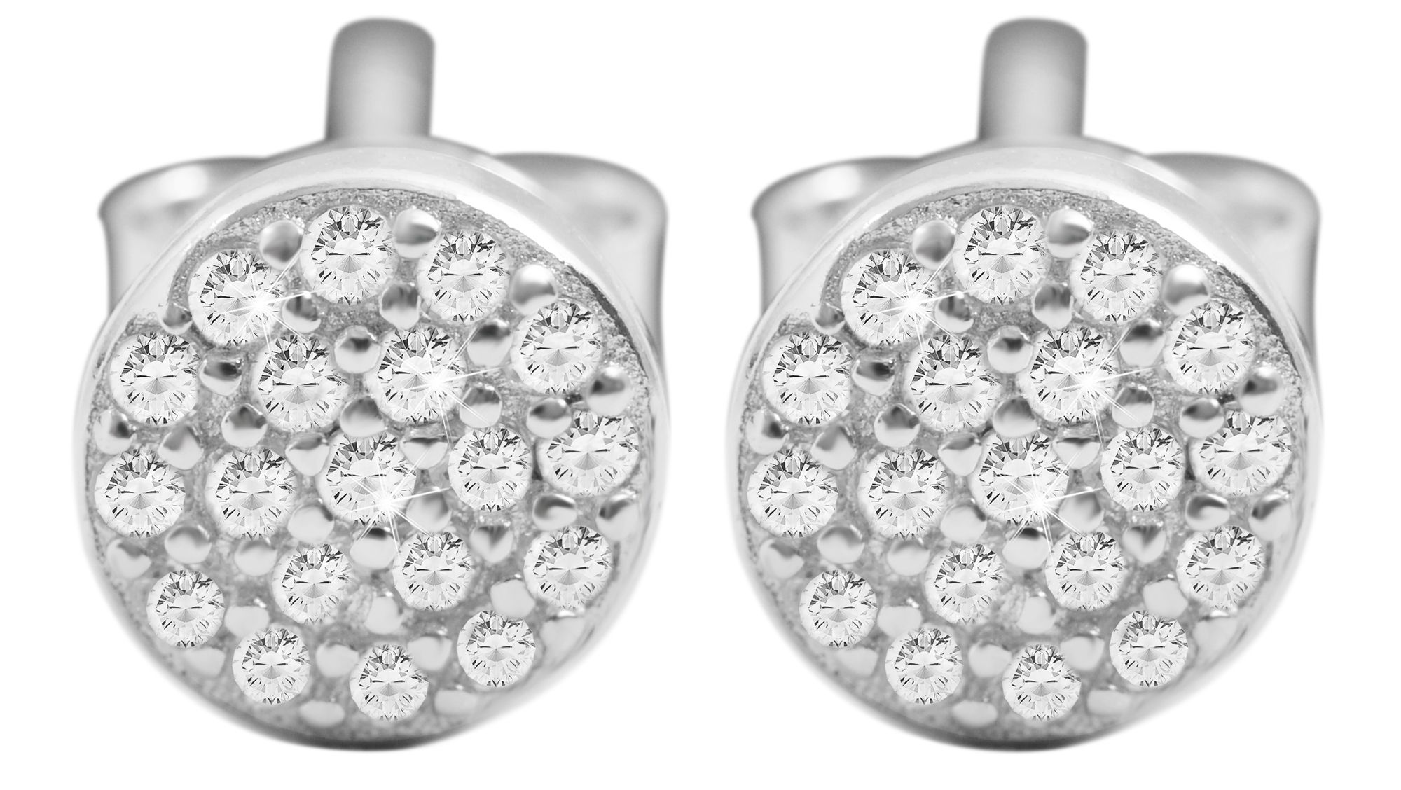 "Fraya" 925/- Echt Silber Ohrstecker - rund, Zirkonia, silberfarben rhodiniert