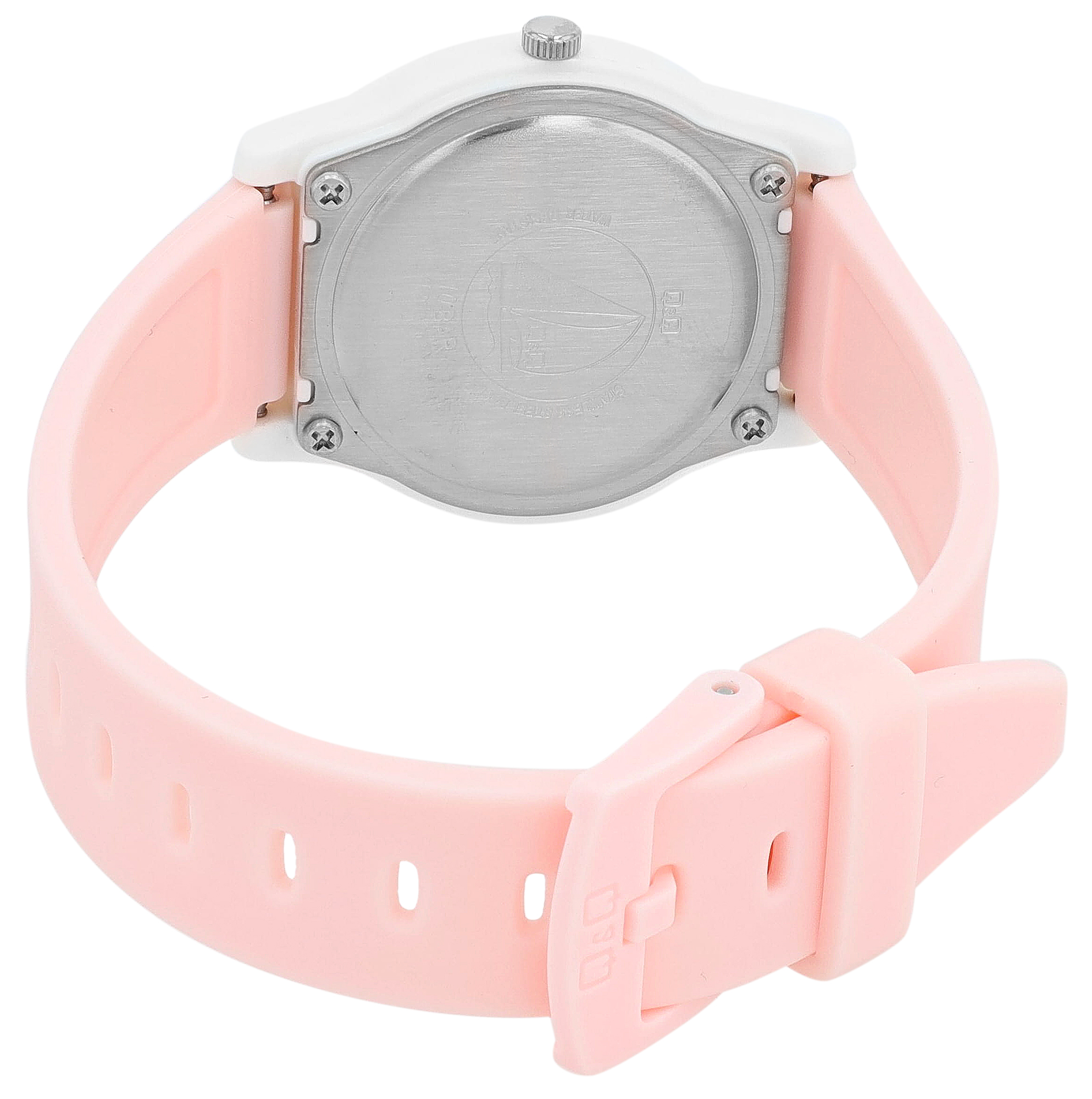 Q&Q Kinderuhr Ø 31 mm, Resinband, rosa/ weiß - Punktemuster