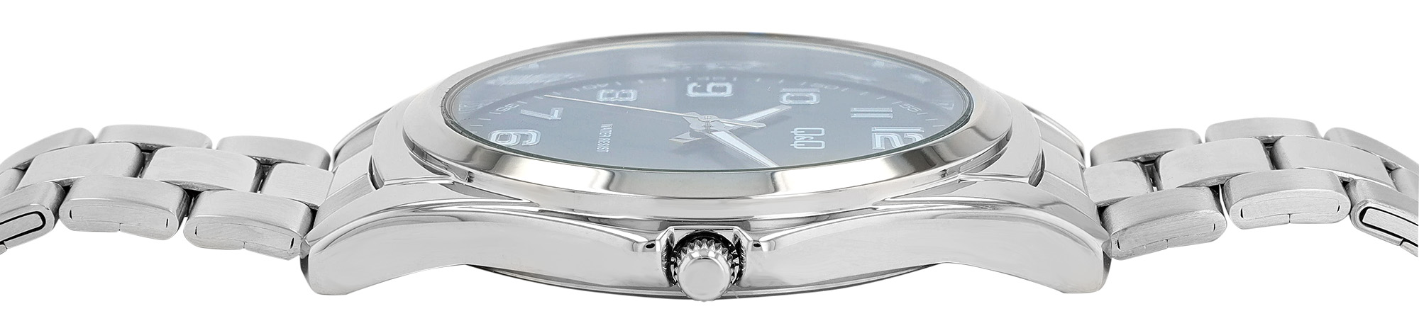 Q&Q Herrenuhr Ø 45 mm, Edelstahlband, silberfarben/ blau