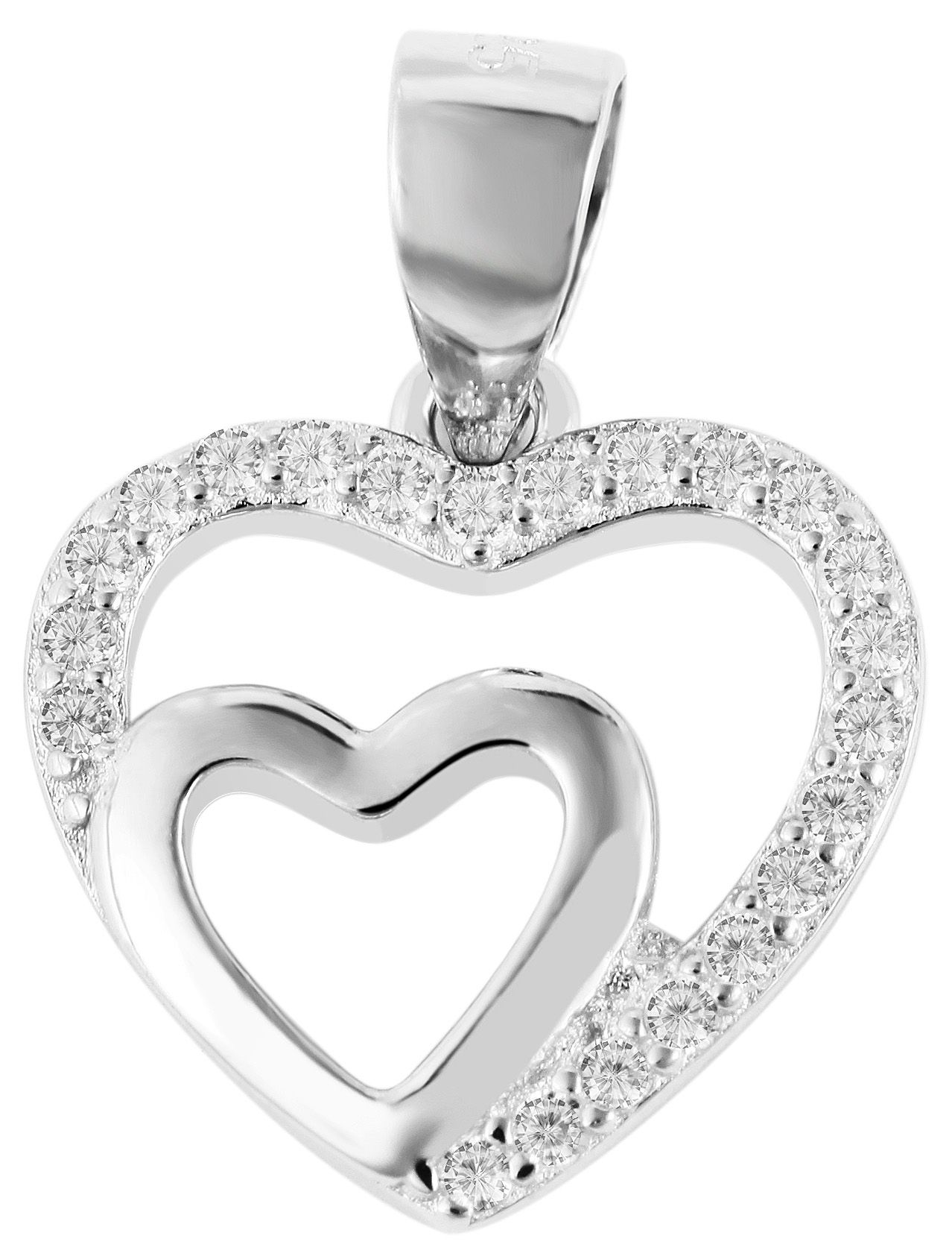 "Cariela" 925/- Echt Silber Anhänger - Herz (o. Kette) , Zirkonia, rhodiniert