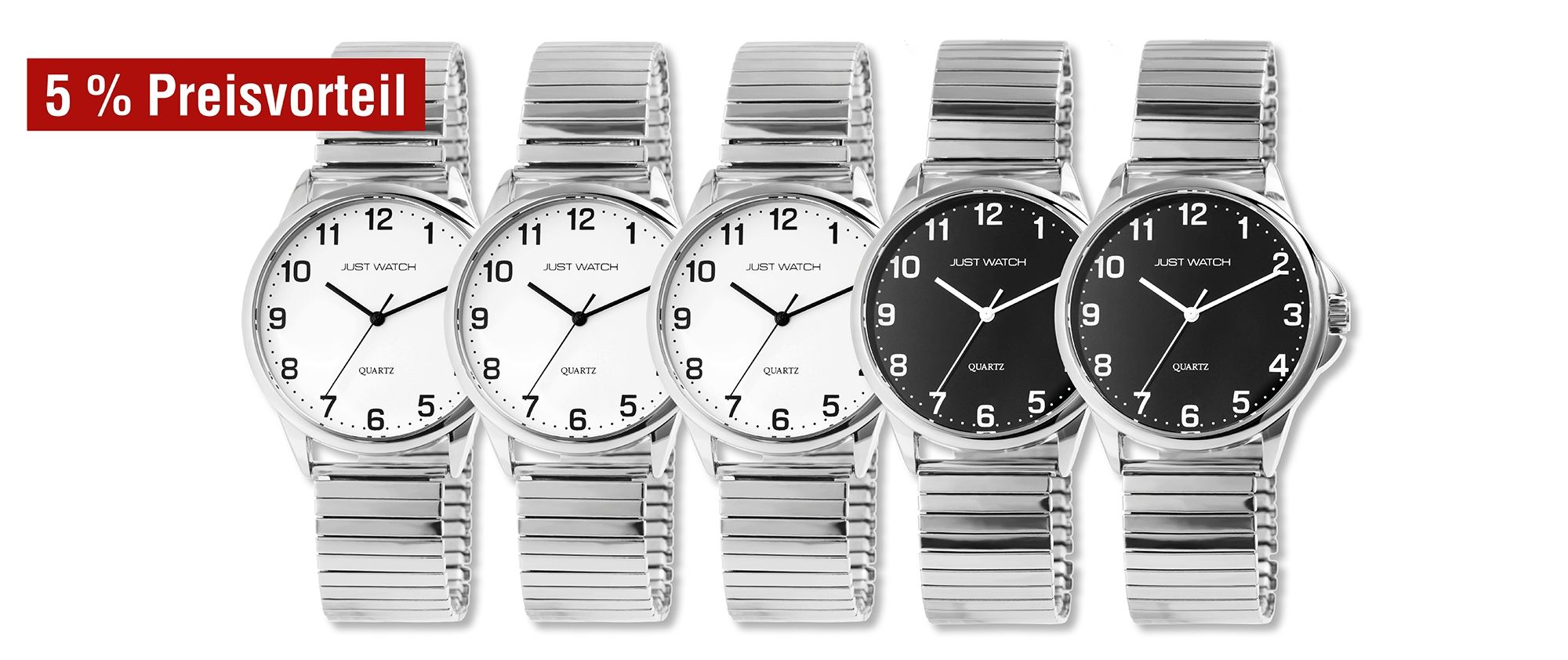 JUST WATCH "Ronny" Herrenuhr Ø 39 mm, Edelstahl Zugaband, JW20161 im 5er Set