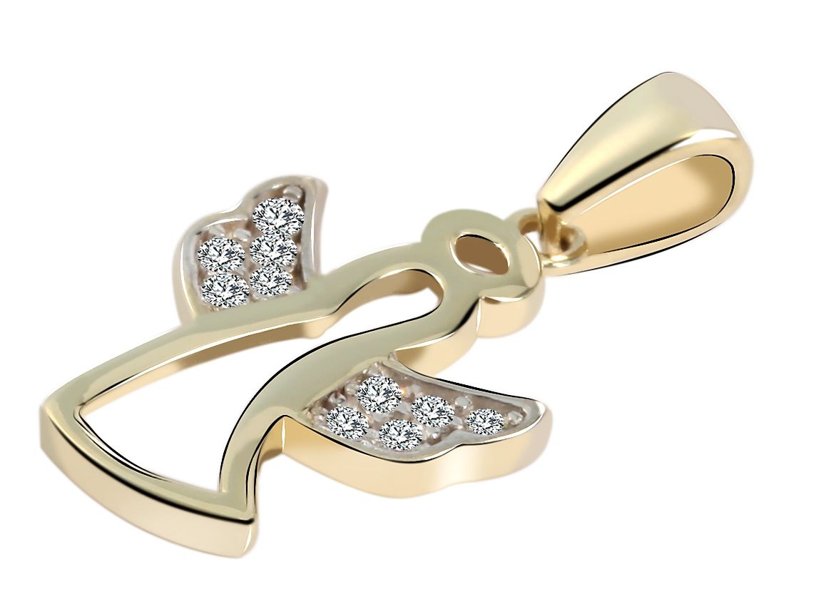 333/- Gold Anhänger "Charice" ohne Kette, Engel, Zirkoniabesatz, 8 Karat, Gelbgold