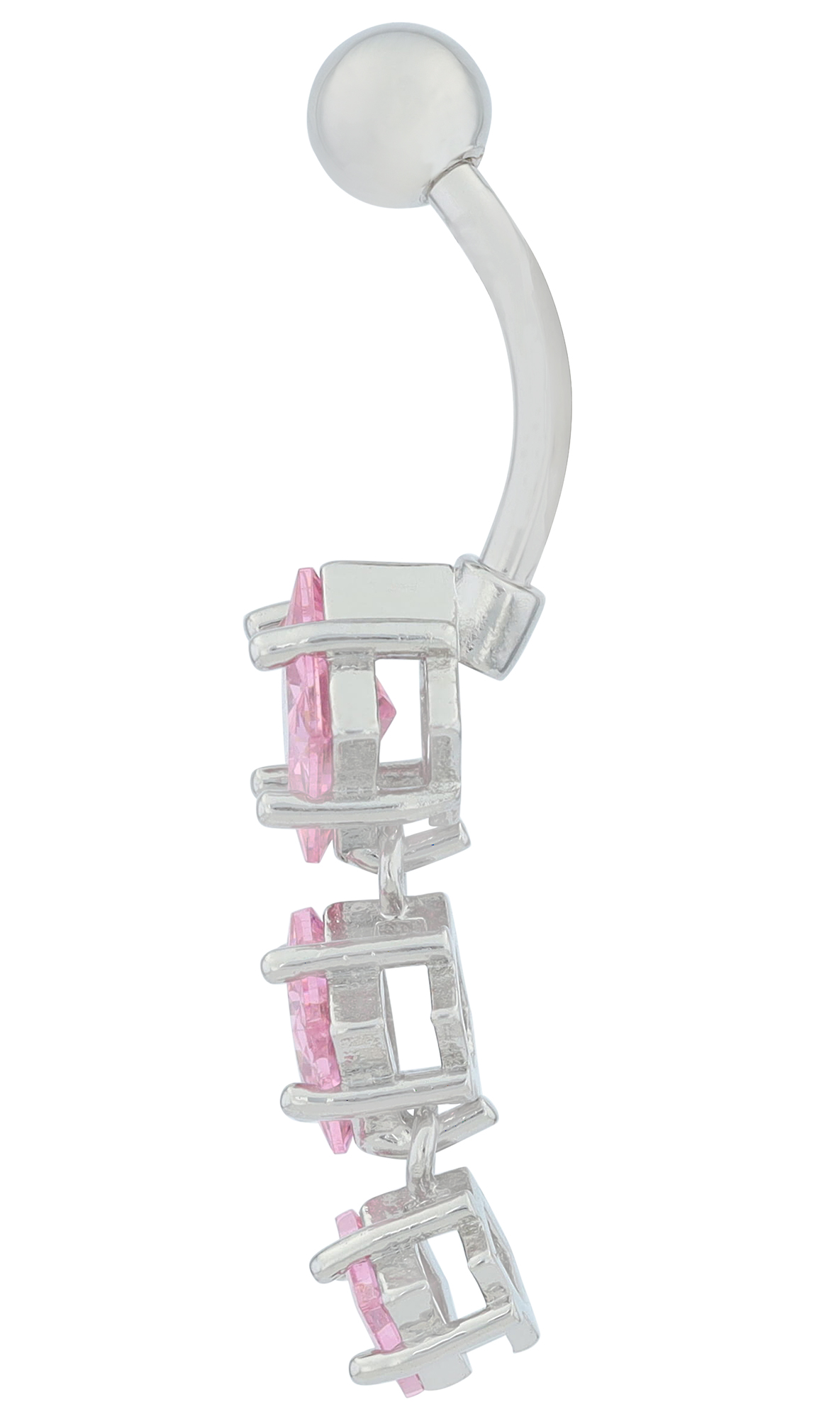 "Elly" Edelstahl-Bronze Bauchnabelpiercing, Stablänge 12 mm/ Stabstärke 2 mm, rosa Zirkonia, silberfarben
