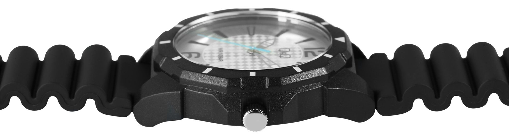 Q&Q Herrenuhr mit Resinband, Ø 43 mm, schwarz/silberfarben
