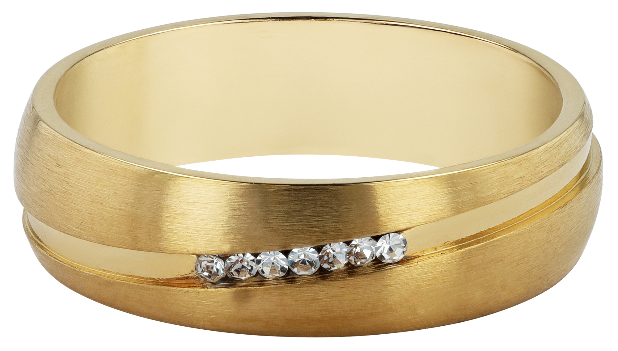 "Peybrey" Damen-Partnerring Gr 48 aus Edelstahl, Simili, Ionenplattiert, goldfarben