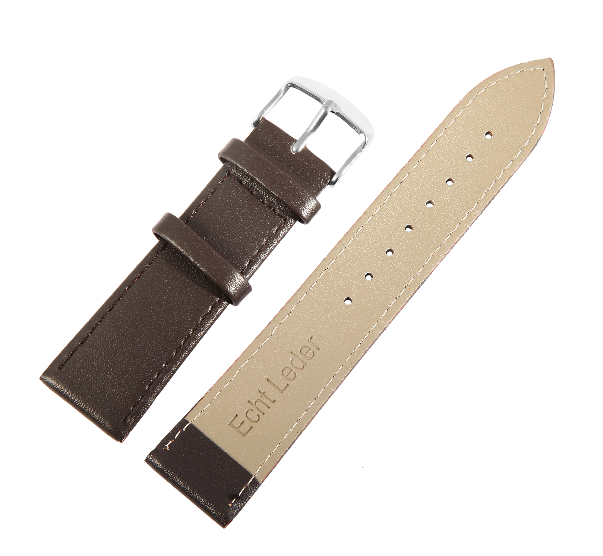 Echtleder-Uhrenarmband, dunkelbraun, 16 mm