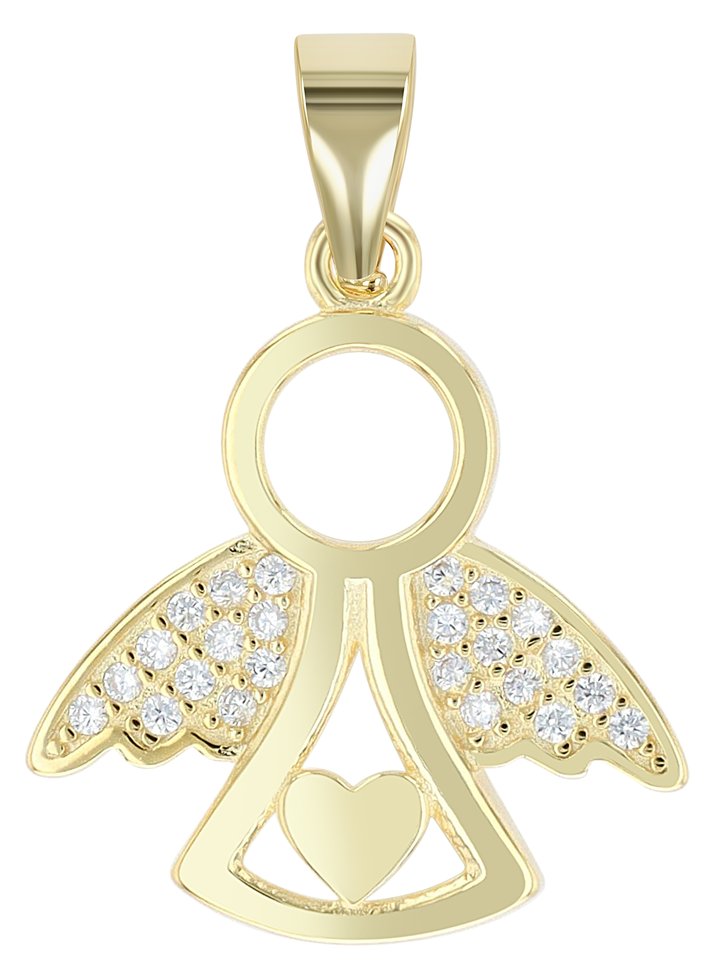 "Parivash", 925/- Echt Silber Anhänger - Engel mit Herz, Zirkonia, vergoldet