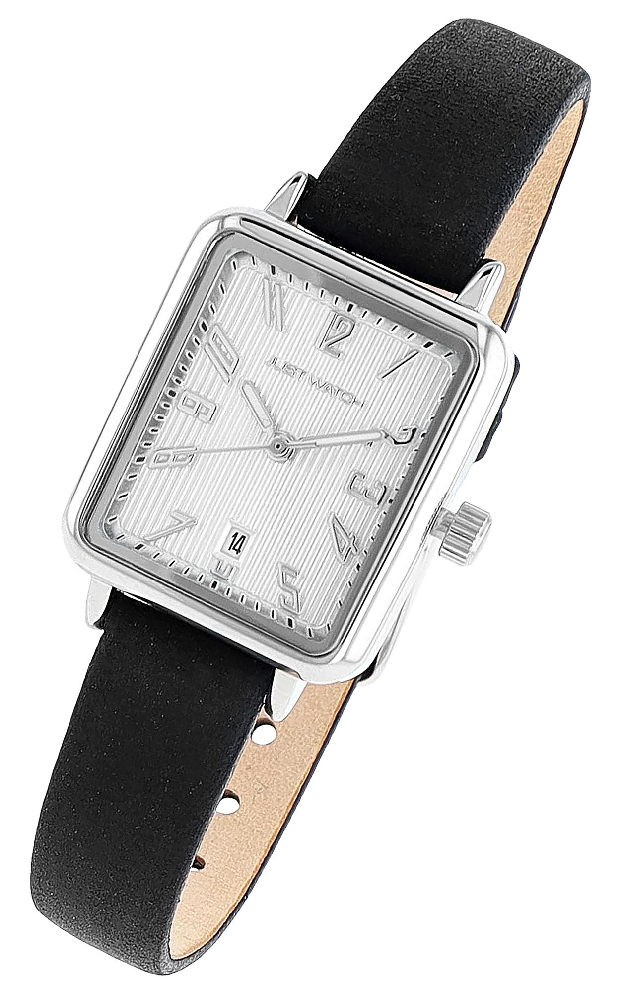 JUST WATCH Damenuhr "Aveline" mit Echtlederband, eckiges Design, schwarz/ silberfarben