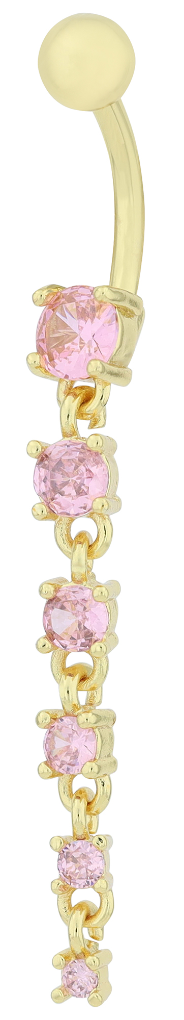 "Babsi" Edelstahl-Bronze Bauchnabelpiercing, Stablänge 11 mm/ Stabstärke 2 mm, rosa Zirkonia, goldfarben