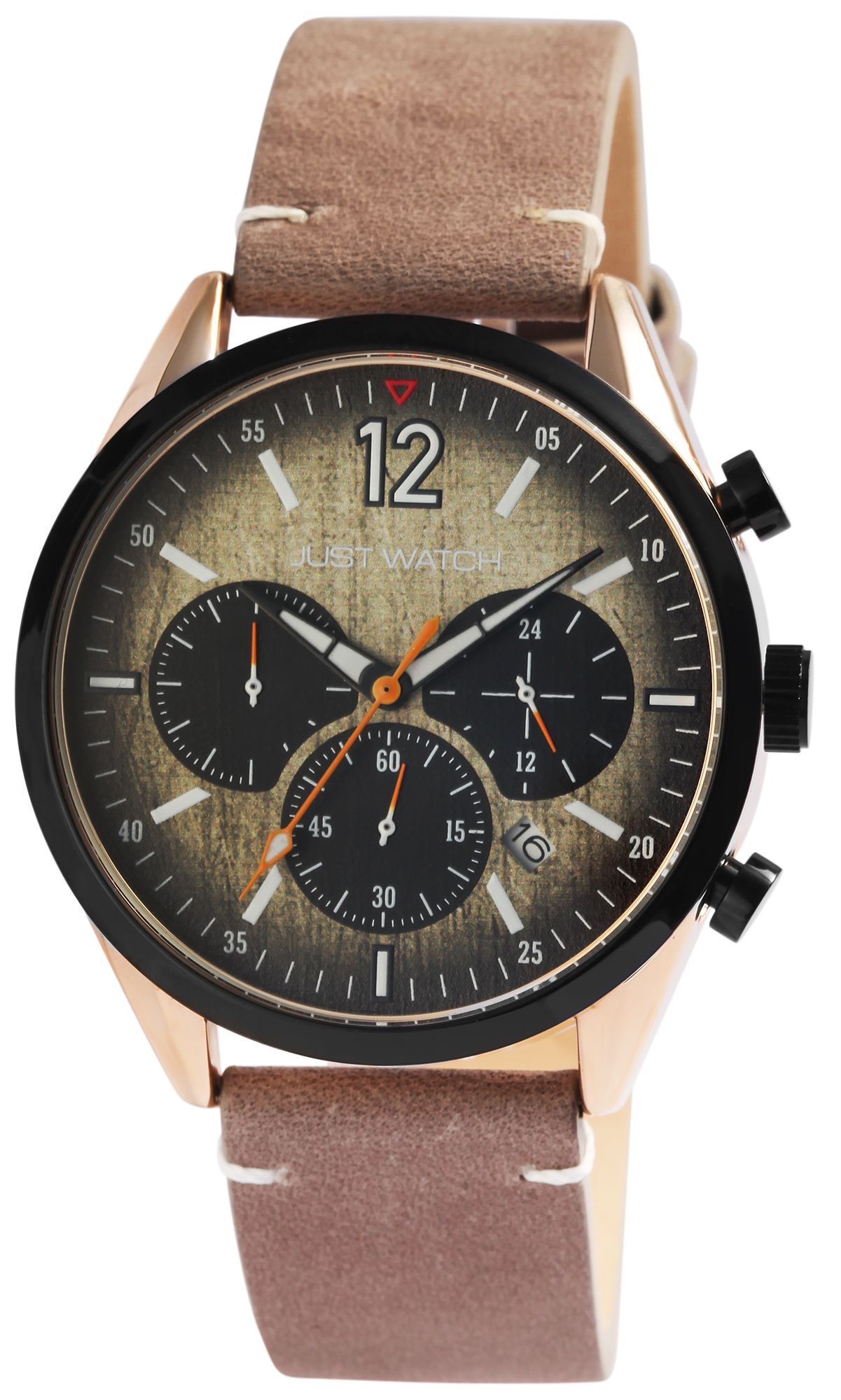 Just Watch Herrenchronograph "Theodor" mit Echtlederarmband, taupe/roségoldfarben