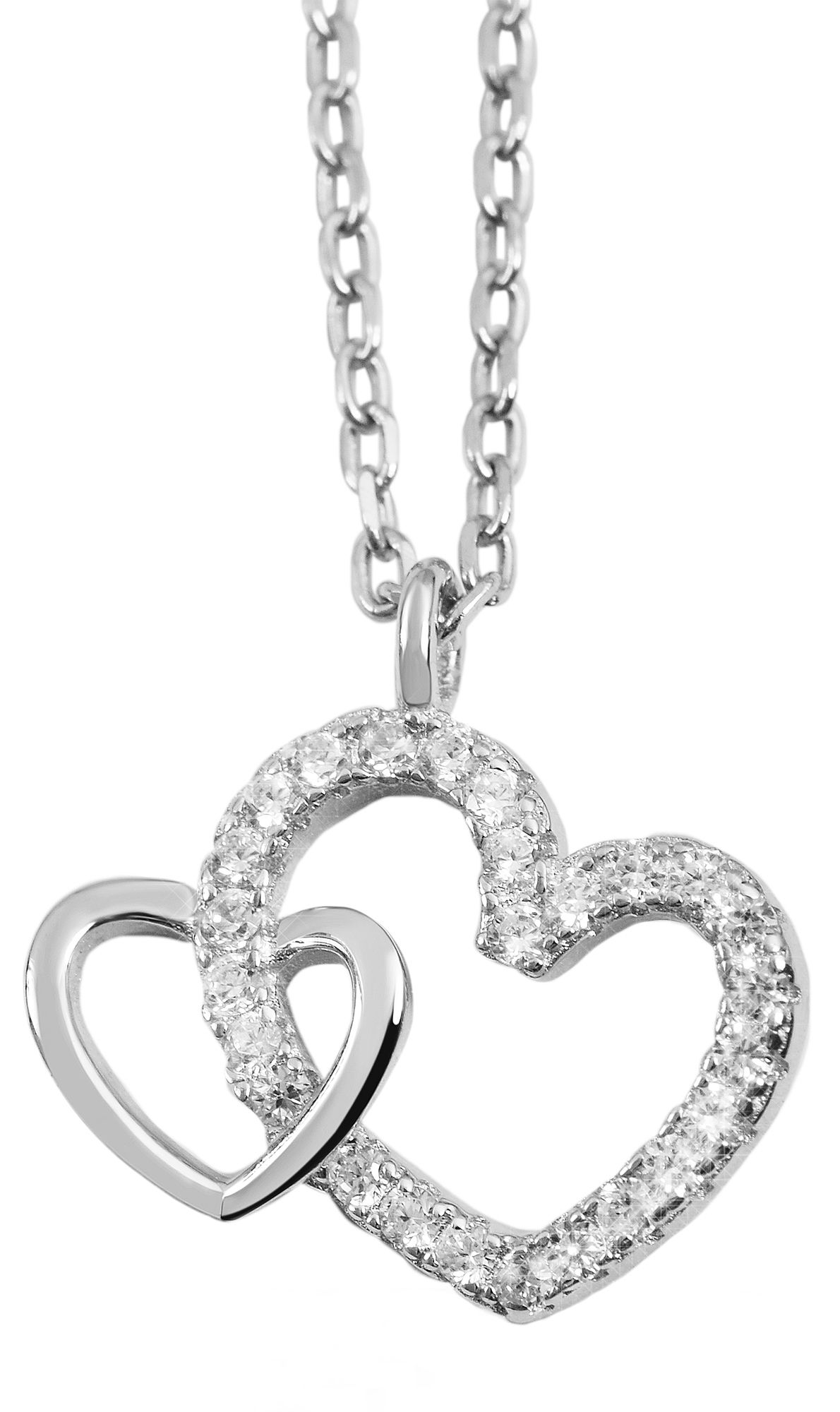 "Mona" 925/- Echt Silber Halskette mit Anhänger - Herz mit Zirkonia, 42+3cm, rhodiniert