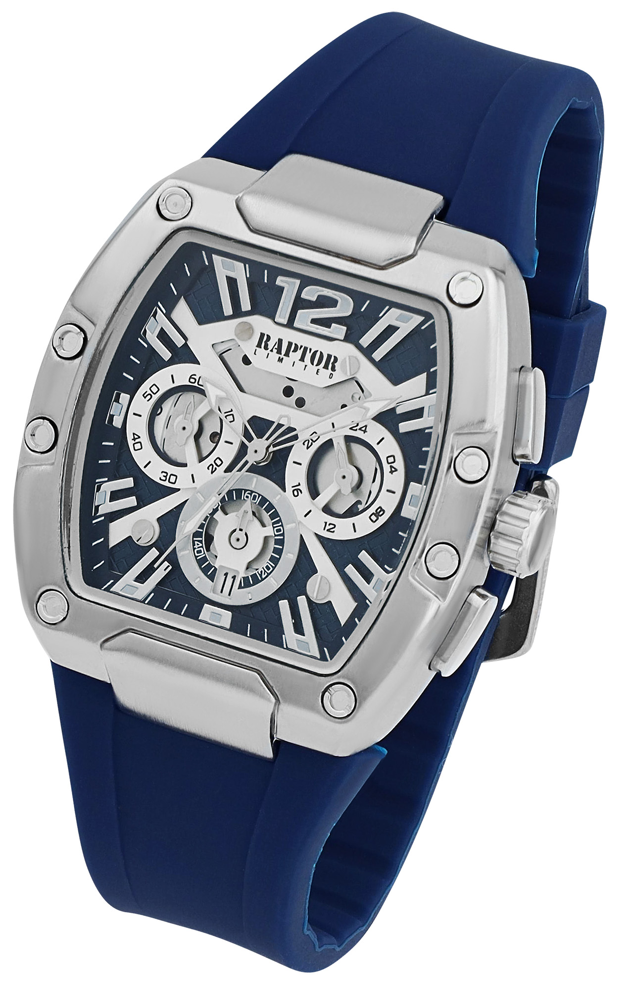 Raptor Limited Herrenuhr "Aldriel", Silikonarmband, Chronograph, blau/ silberfarben