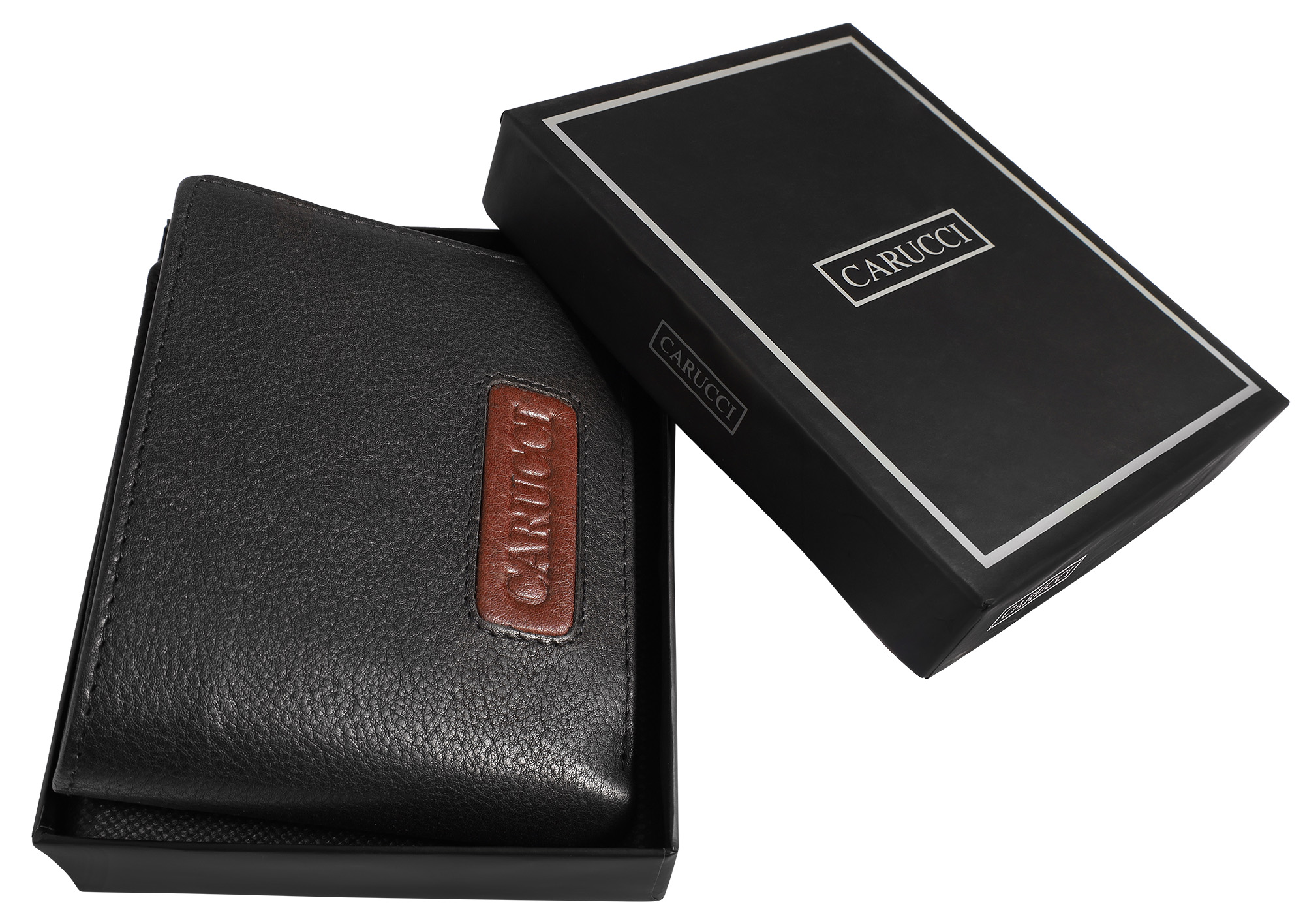 Carucci Echtleder (Bonanza) Geldbörse mit Box, RFID, Querformat, schwarz/ braun