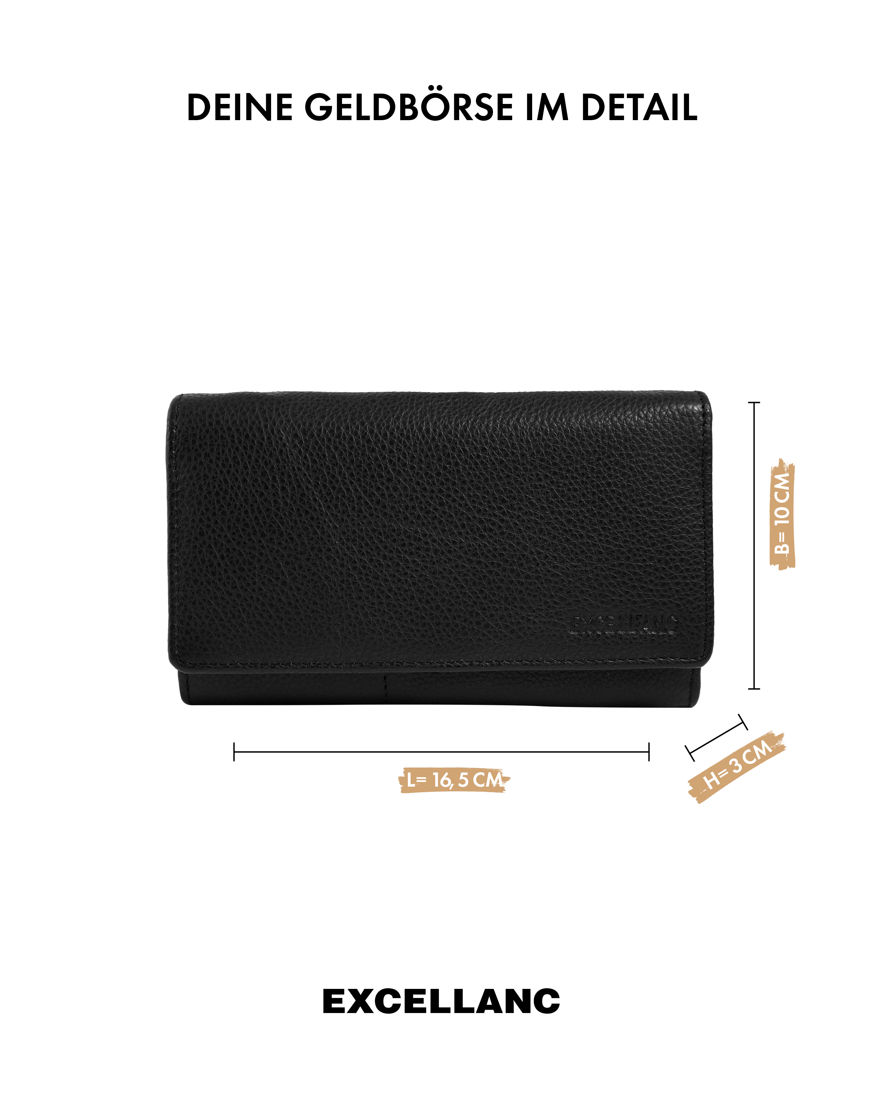 Excellanc Damen Geldbörse, Echtleder (Nappa), RFID, Querformat, schwarz