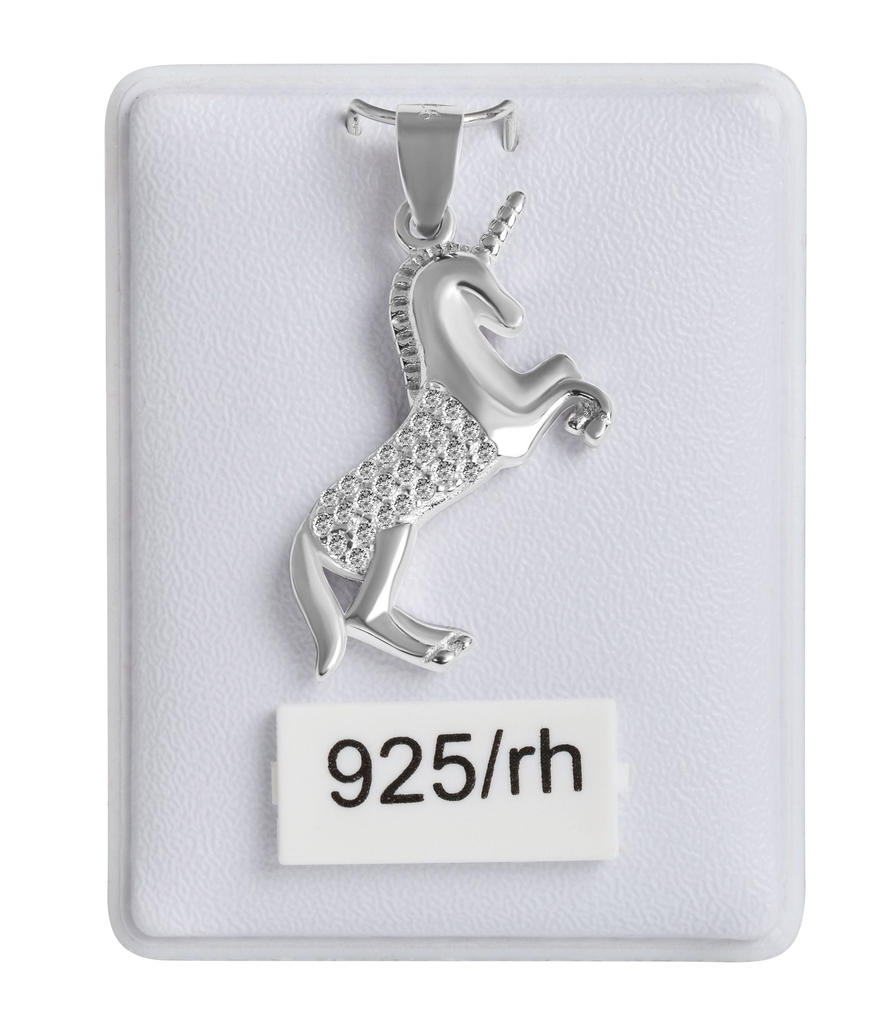 925/- Echt Silber Anhänger ohne Kette "Anka", Einhorn mit Zirkoniabesatz, 925/rhodiniert